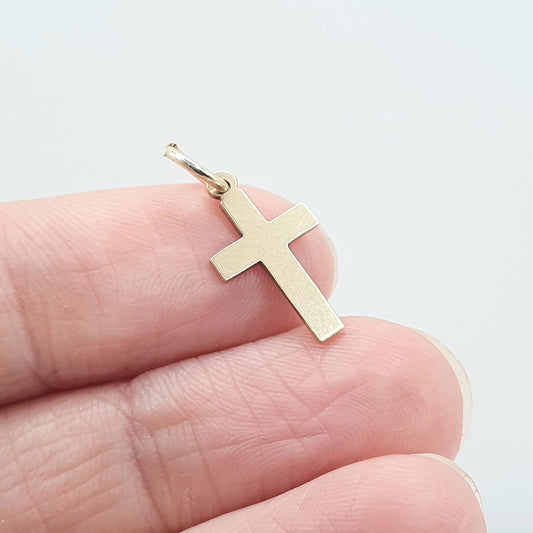 Vintage 9ct Gold Tiny Cross Pendant Crucifix Charm Solid 9k 375 H/M "G" 1956 Catholic Christian Religious Mens Womens Jewelry Jewellery