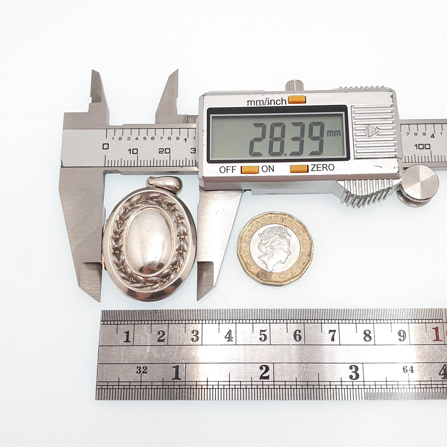 Antique Victorian Solid Silver Locket Wreath Leaf Border Big Large Oval Pendant Picture Photo Vintage 1800s Jewelry Jewellery