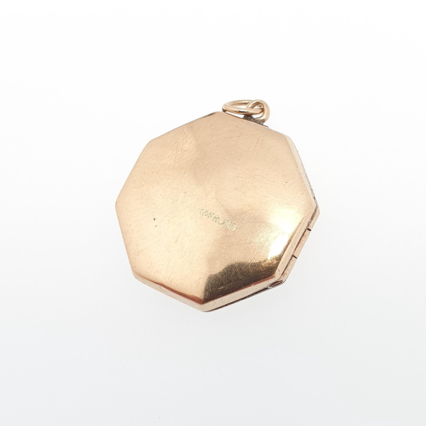 Antique 9ct 9k Gold Octagonal Locket Pendant Art Deco Engraved Solid 375 9kt Back & Front Picture Photo Vintage Necklace