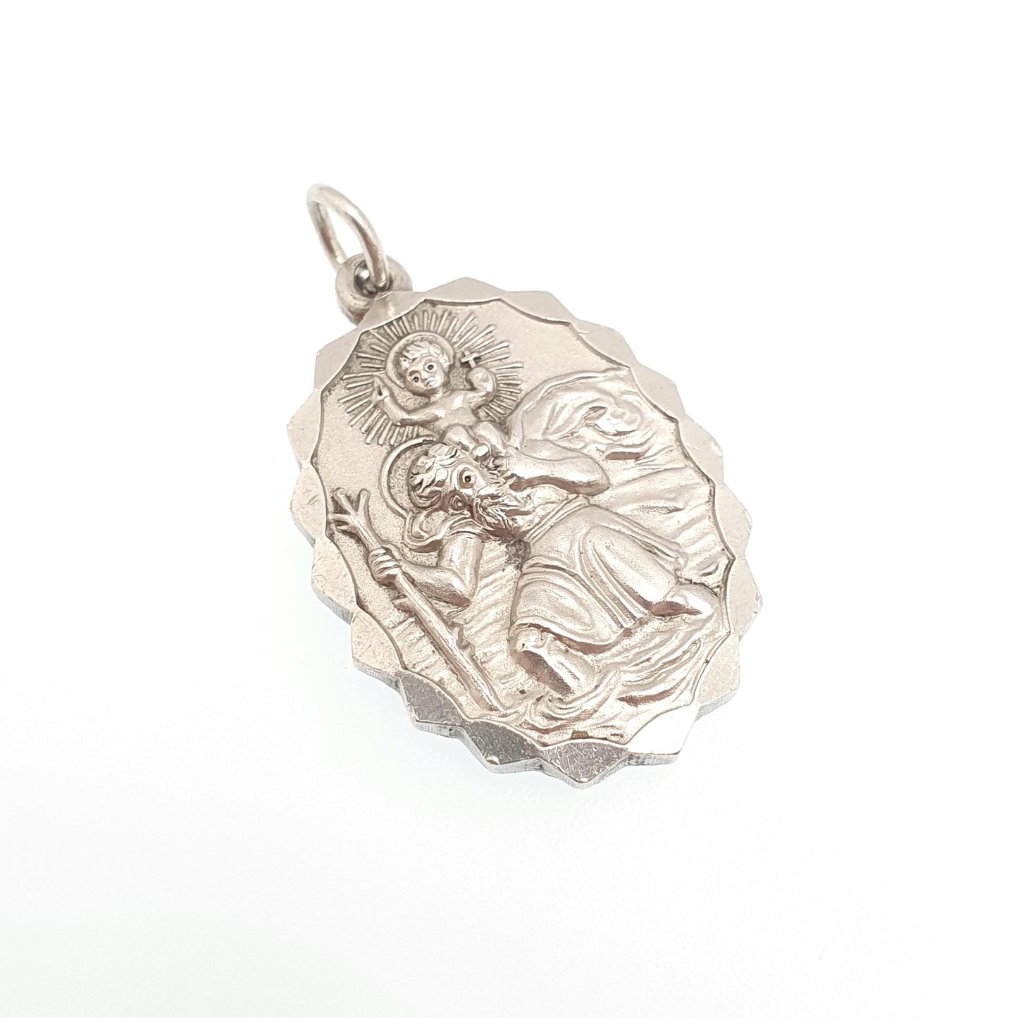 GEORG JENSEN Vintage Sterling Silver St Christopher Pendant Necklace Car Plane Oval Double Sided Necklace Saint Jewellery Jewelry Men Women