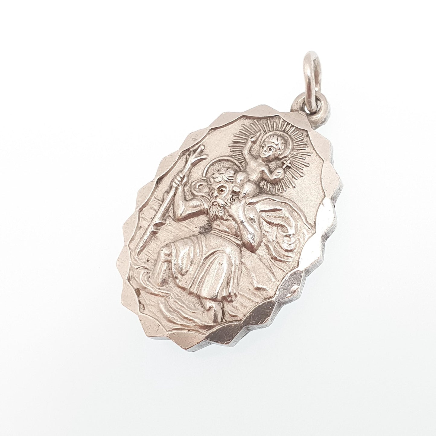 GEORG JENSEN Vintage Sterling Silver St Christopher Pendant Necklace Car Plane Oval Double Sided Necklace Saint Jewellery Jewelry Men Women