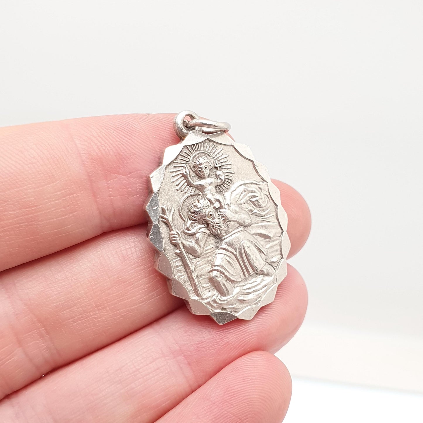 GEORG JENSEN Vintage Sterling Silver St Christopher Pendant Necklace Car Plane Oval Double Sided Necklace Saint Jewellery Jewelry Men Women