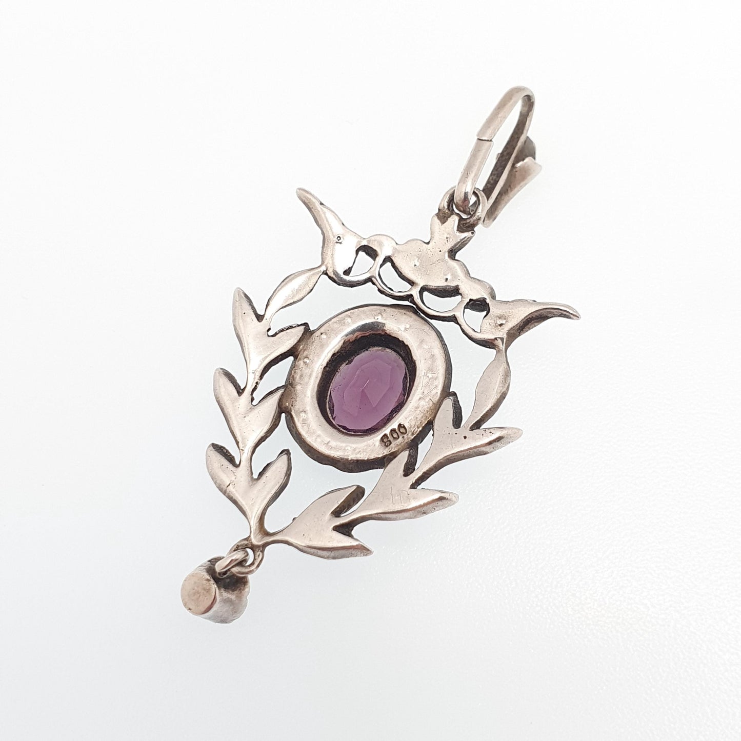 Antique Solid Silver Amethyst & Diamond Paste Pendant Necklace Art Nouveau Rare Vintage Womens Jewellery Jewelry
