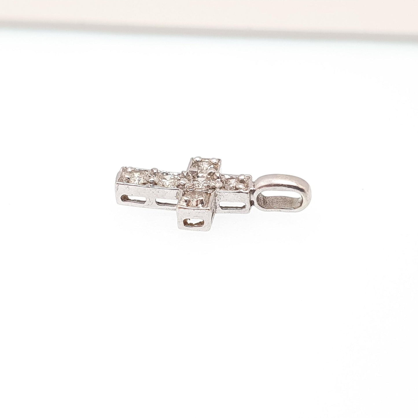 Vintage 9ct Gold Diamond Cross Crucifix Pendant Natural Diamonds Solid 9k 9kt 375 Necklace White Gold Jewelry