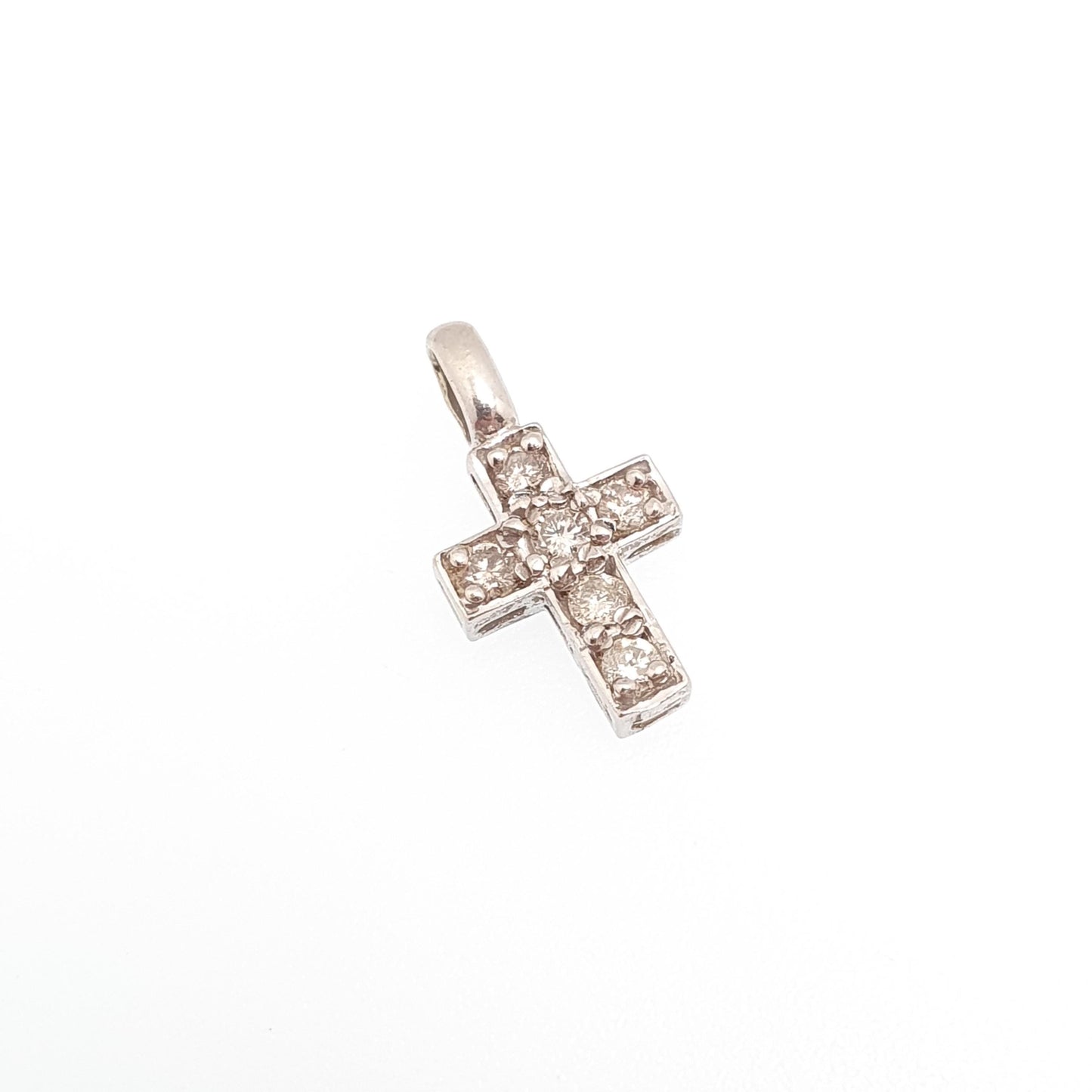 Vintage 9ct Gold Diamond Cross Crucifix Pendant Natural Diamonds Solid 9k 9kt 375 Necklace White Gold Jewelry