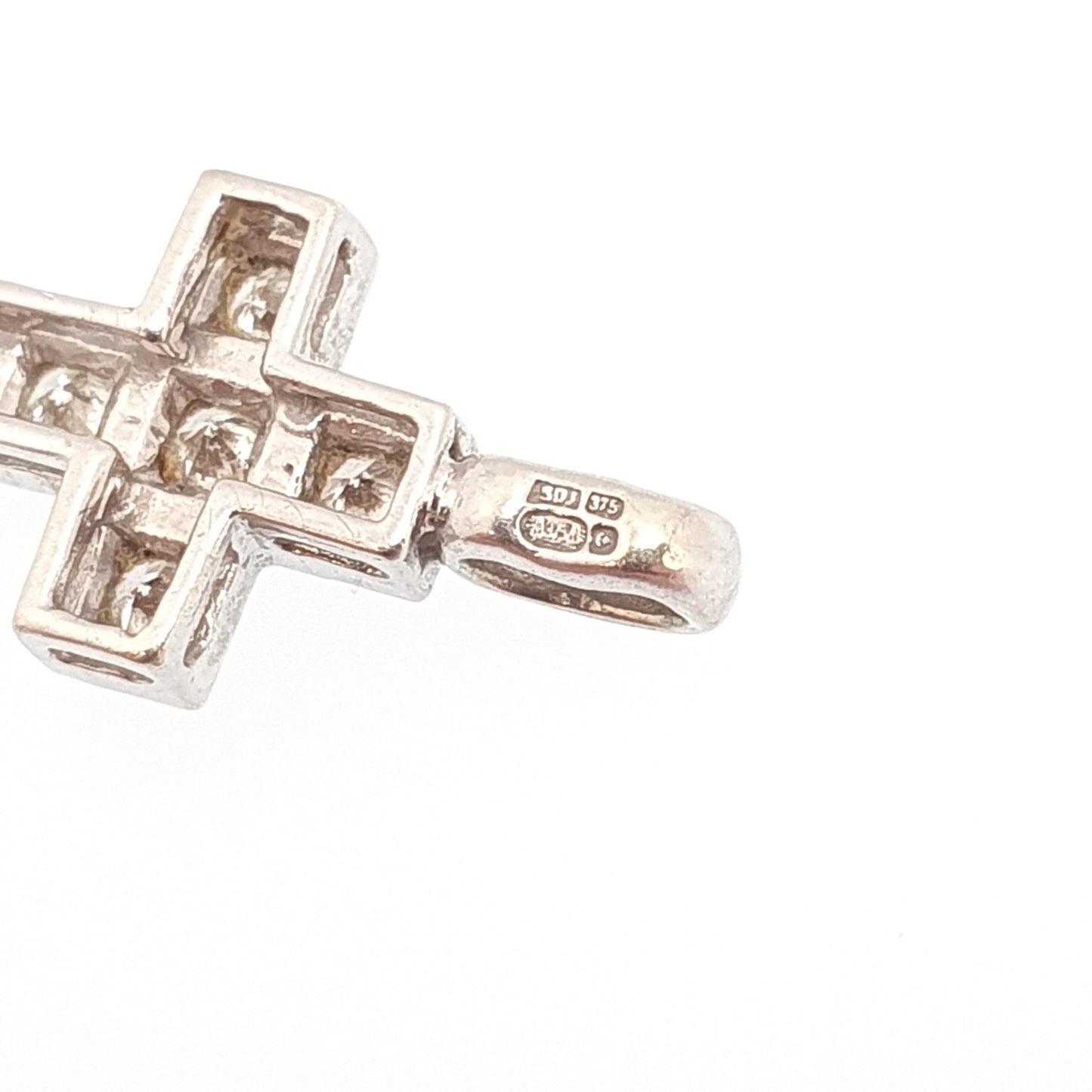 Vintage 9ct Gold Diamond Cross Crucifix Pendant Natural Diamonds Solid 9k 9kt 375 Necklace White Gold Jewelry