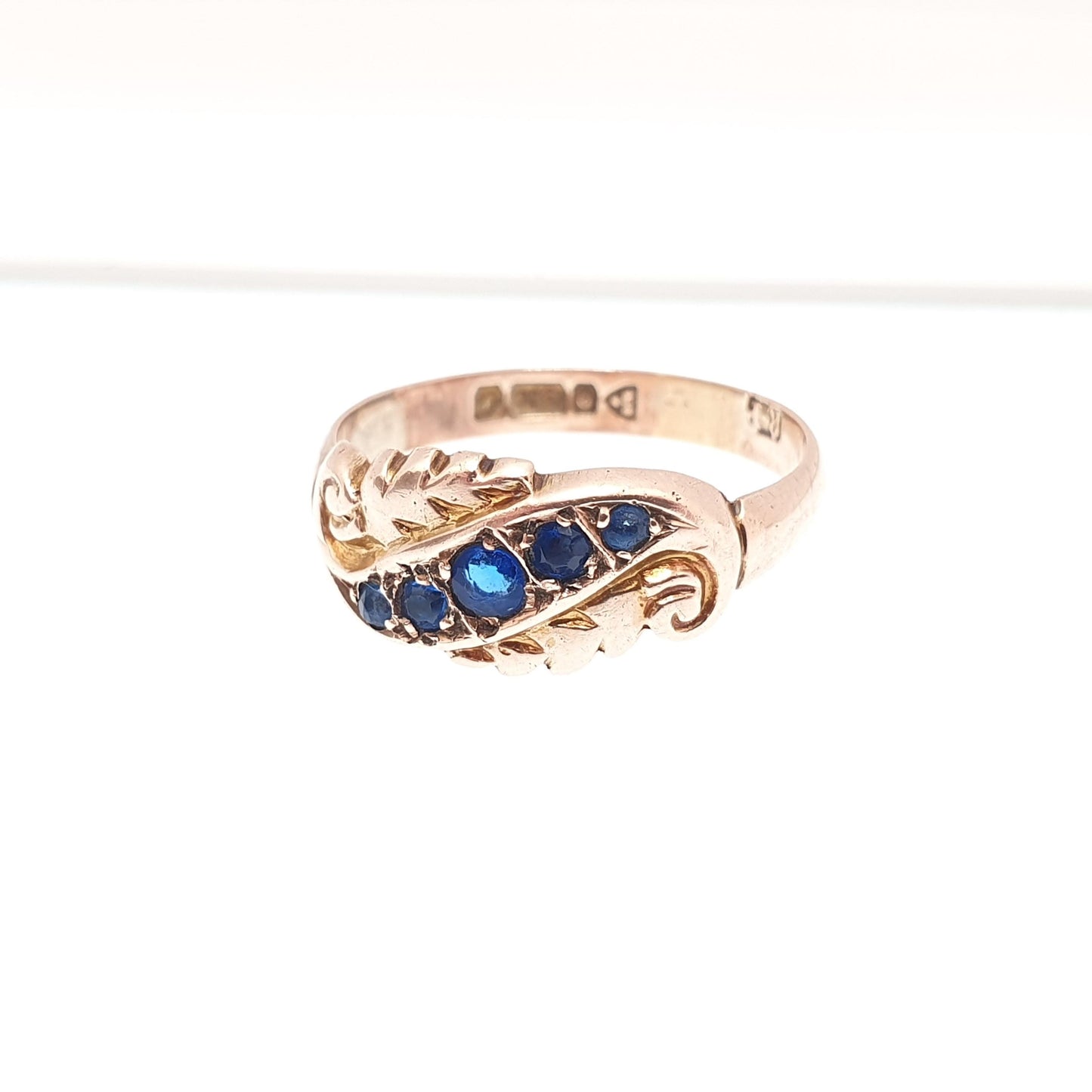 Antique 9ct Gold Sapphire Ring 1906 Hallmark Solid 375 9k 9kt Five 5 Gemstone Blue Womens Vintage Jewelry Jewellery