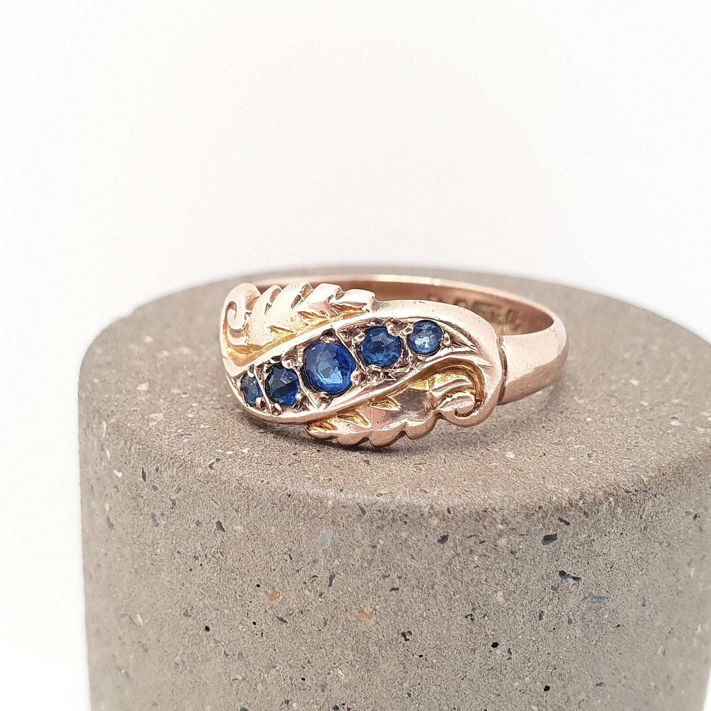 Antique 9ct Gold Sapphire Ring 1906 Hallmark Solid 375 9k 9kt Five 5 Gemstone Blue Womens Vintage Jewelry Jewellery