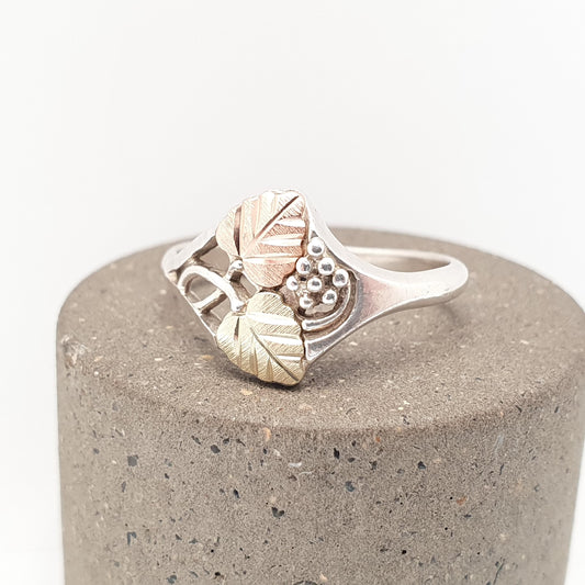 Vintage Sterling Silver 10k Gold Leaf Ring CCO Black Hills Coleman Roes and Yellow Womens Jewelry Jewellery