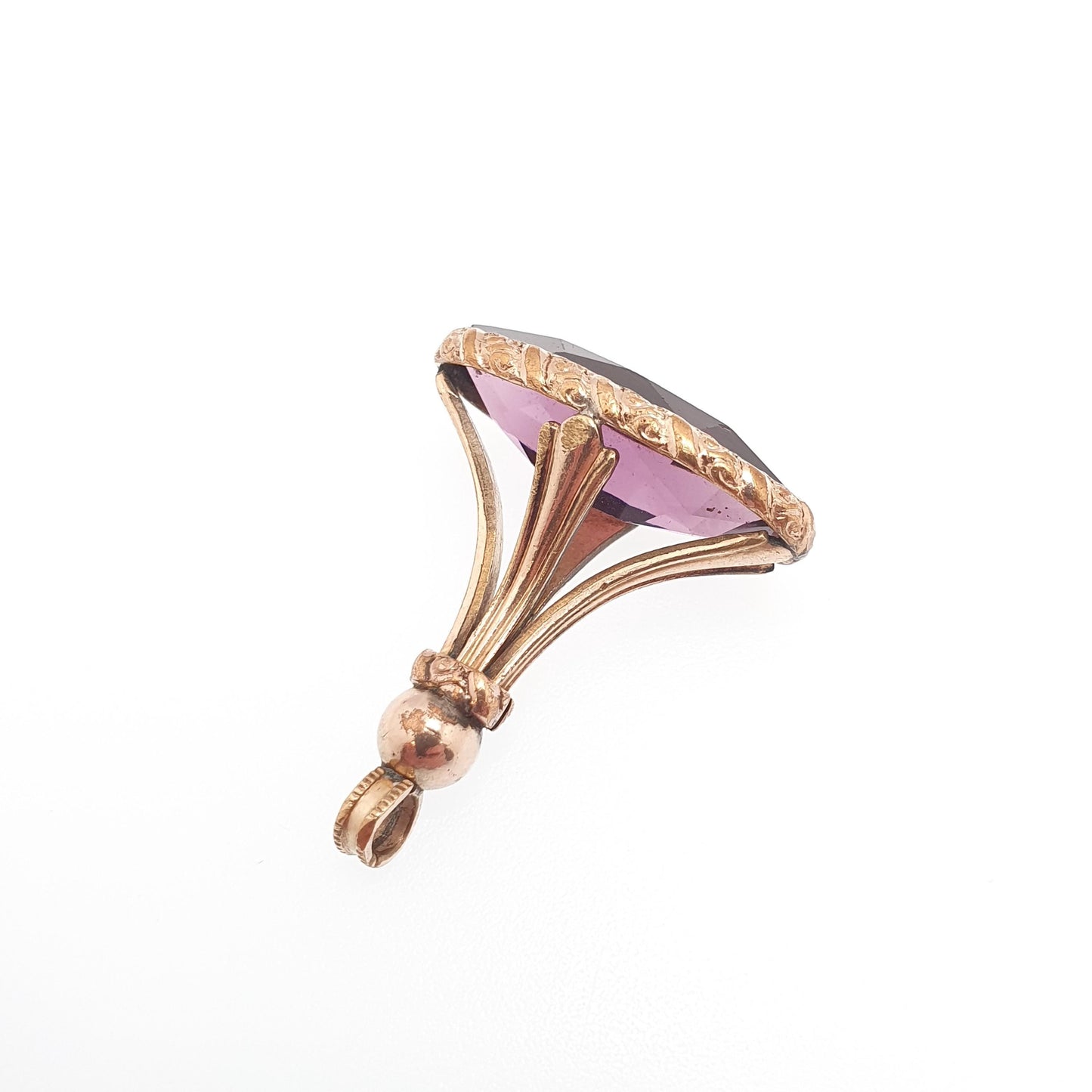 Antique Victorian Rolled Gold Amethyst Paste Fob Pendant Gold Filled Purple Glass Vintage Womens Jewellery Jewelry Charm