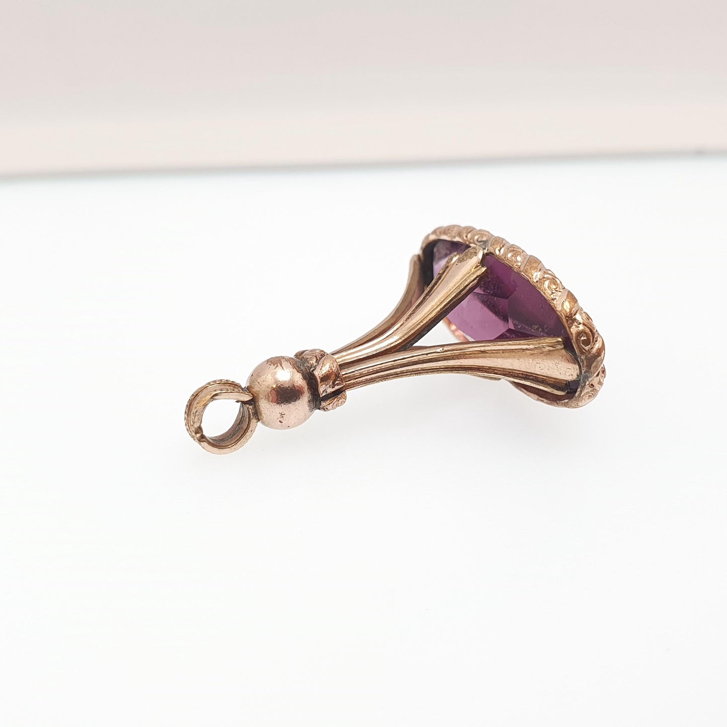 Antique Victorian Rolled Gold Amethyst Paste Fob Pendant Gold Filled Purple Glass Vintage Womens Jewellery Jewelry Charm