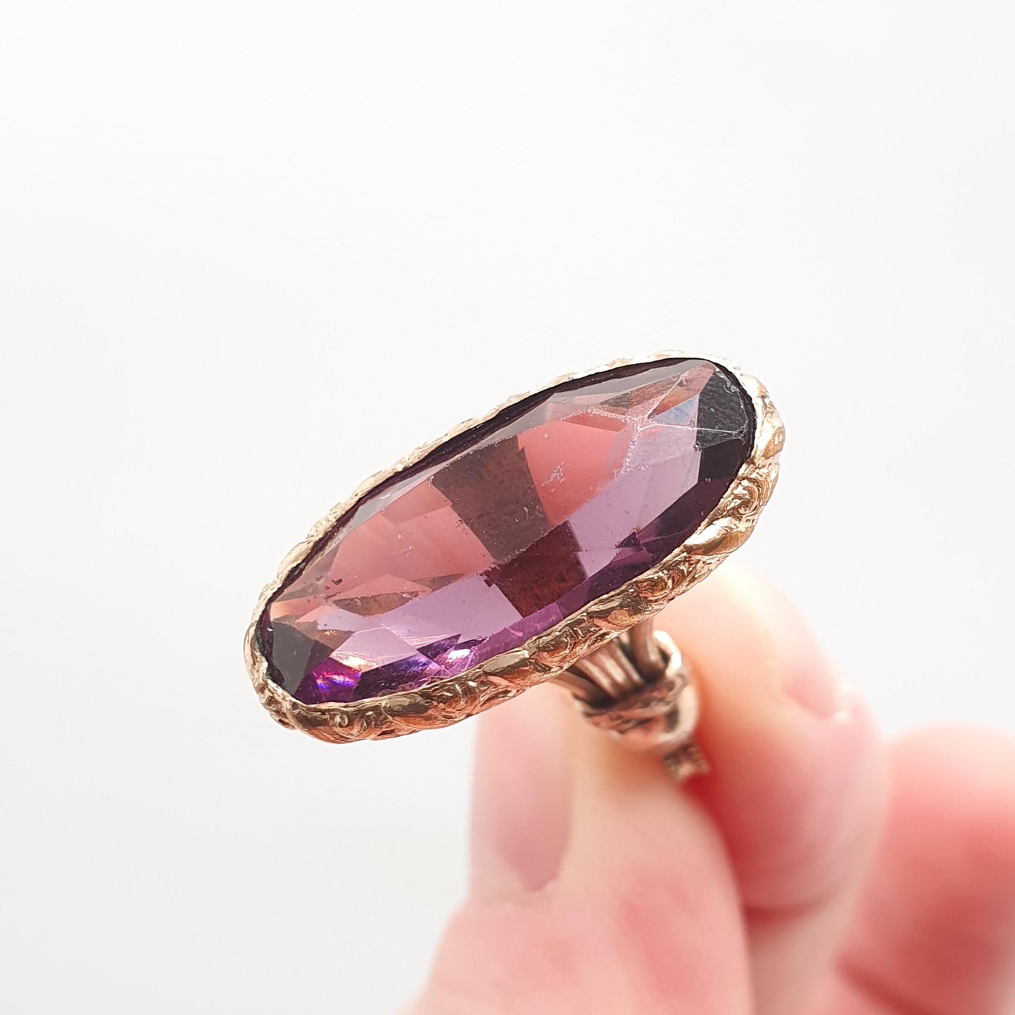 Antique Victorian Rolled Gold Amethyst Paste Fob Pendant Gold Filled Purple Glass Vintage Womens Jewellery Jewelry Charm