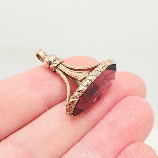 Antique Victorian Rolled Gold Amethyst Paste Fob Pendant Gold Filled Purple Glass Vintage Womens Jewellery Jewelry Charm