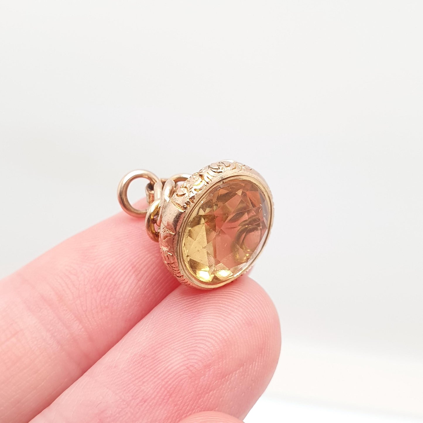 Antique 9ct 9k Gold Citrine Fob Pendant Necklace Victorian Natural Gemstone Albert Orange Quartz Solid 375 Vintage Jewellery Jewelry