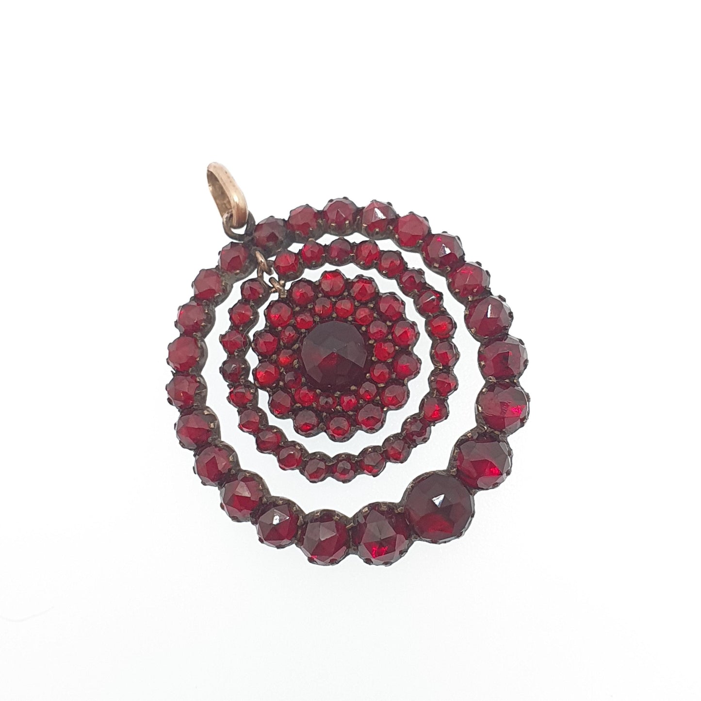 Antique Victorian Bohemian Garnet Pendant Necklace Rolled Gold Filled Crescent Renaissance Revival Vintage Jewelry Jewellery