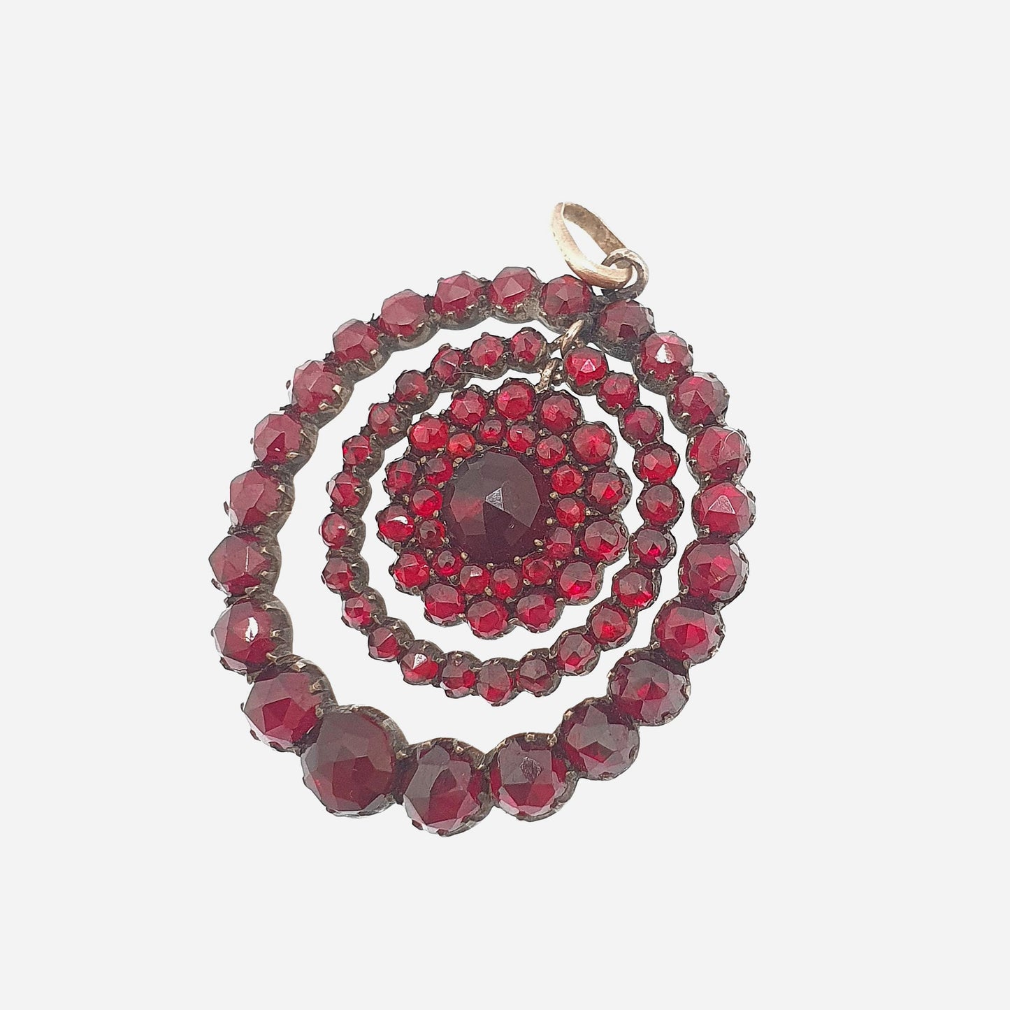 Antique Victorian Bohemian Garnet Pendant Necklace Rolled Gold Filled Crescent Renaissance Revival Vintage Jewelry Jewellery