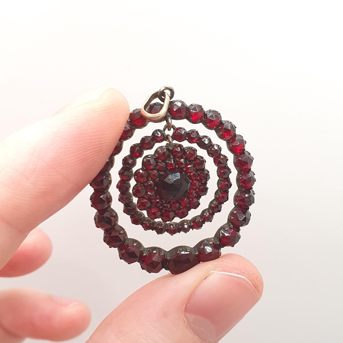 Antique Victorian Bohemian Garnet Pendant Necklace Rolled Gold Filled Crescent Renaissance Revival Vintage Jewelry Jewellery