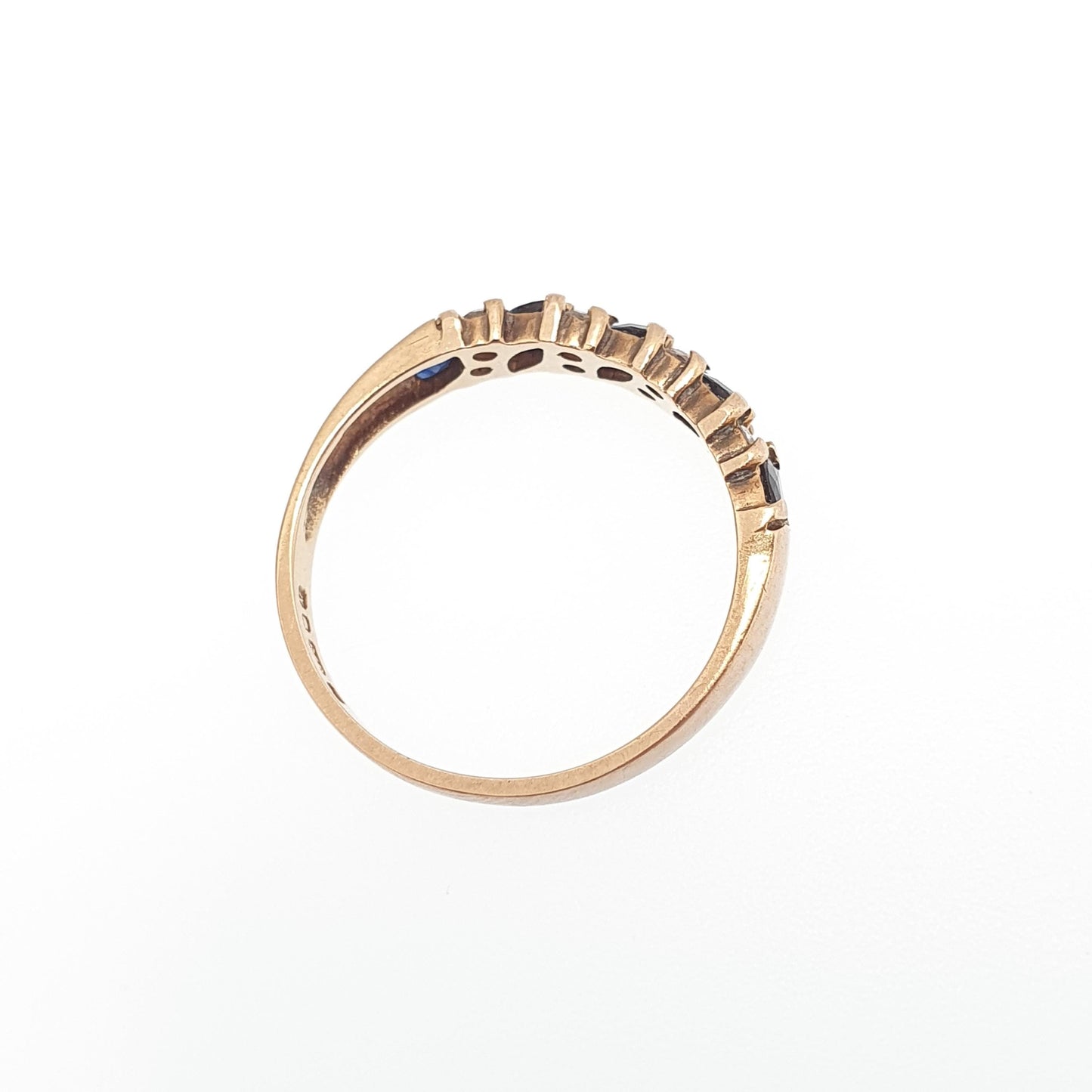 Vintage 9k Gold Diamond & Sapphire Ring Marquise Cut Solid 9ct 375 Hallmark Genuine Gemstone Womens Jewelry Jewellery