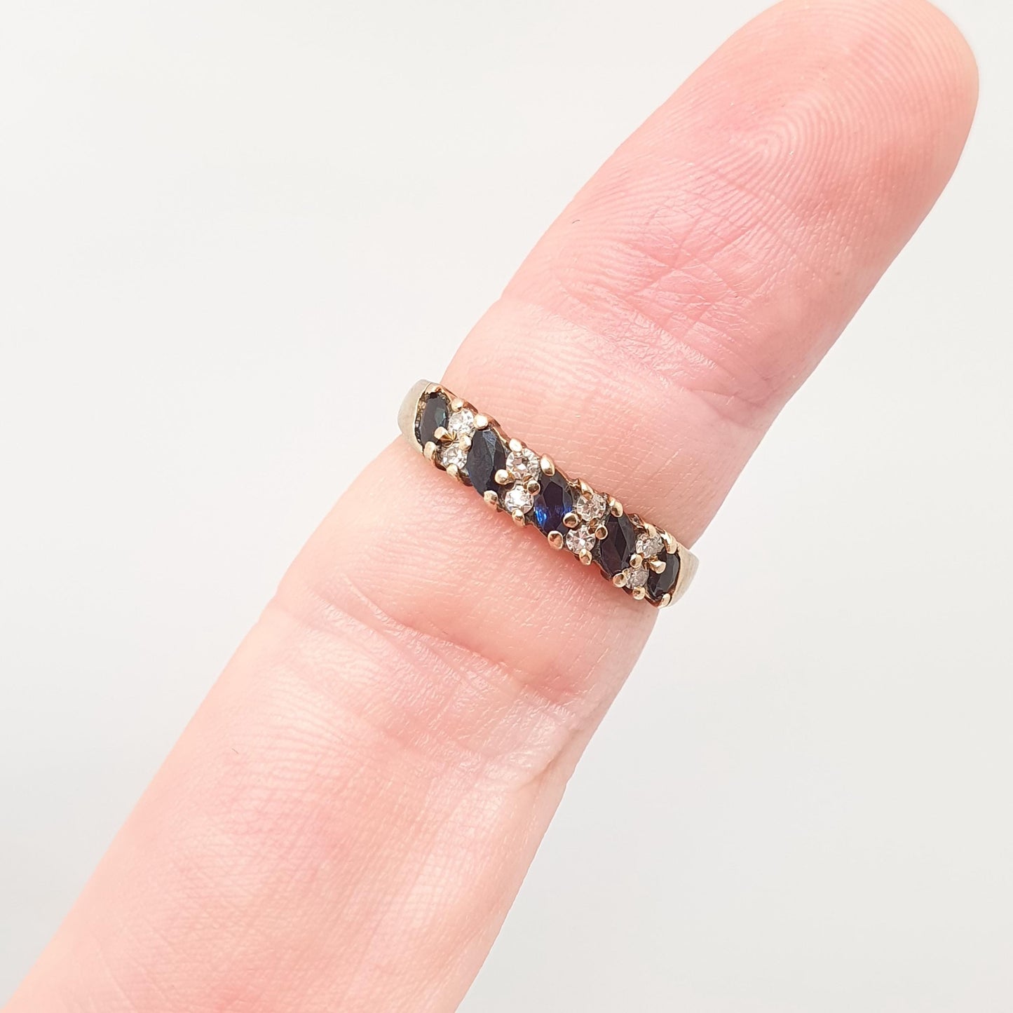 Vintage 9k Gold Diamond & Sapphire Ring Marquise Cut Solid 9ct 375 Hallmark Genuine Gemstone Womens Jewelry Jewellery