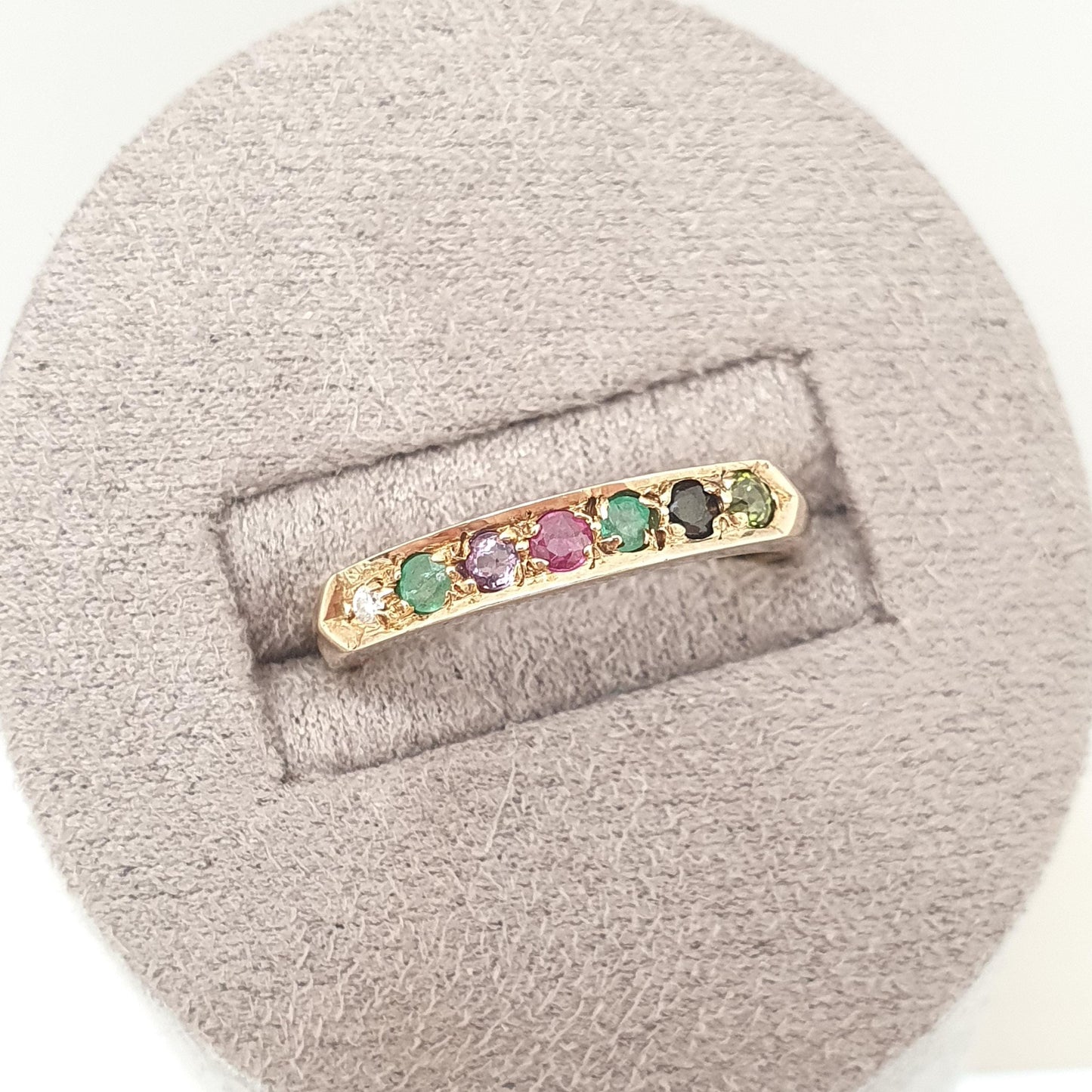 Vintage 9ct Gold DEAREST Ring Diamond Emerald Amethyst Ruby Sapphire Tourmaline Band Stacker Solid 9k 9kt Half Eternity