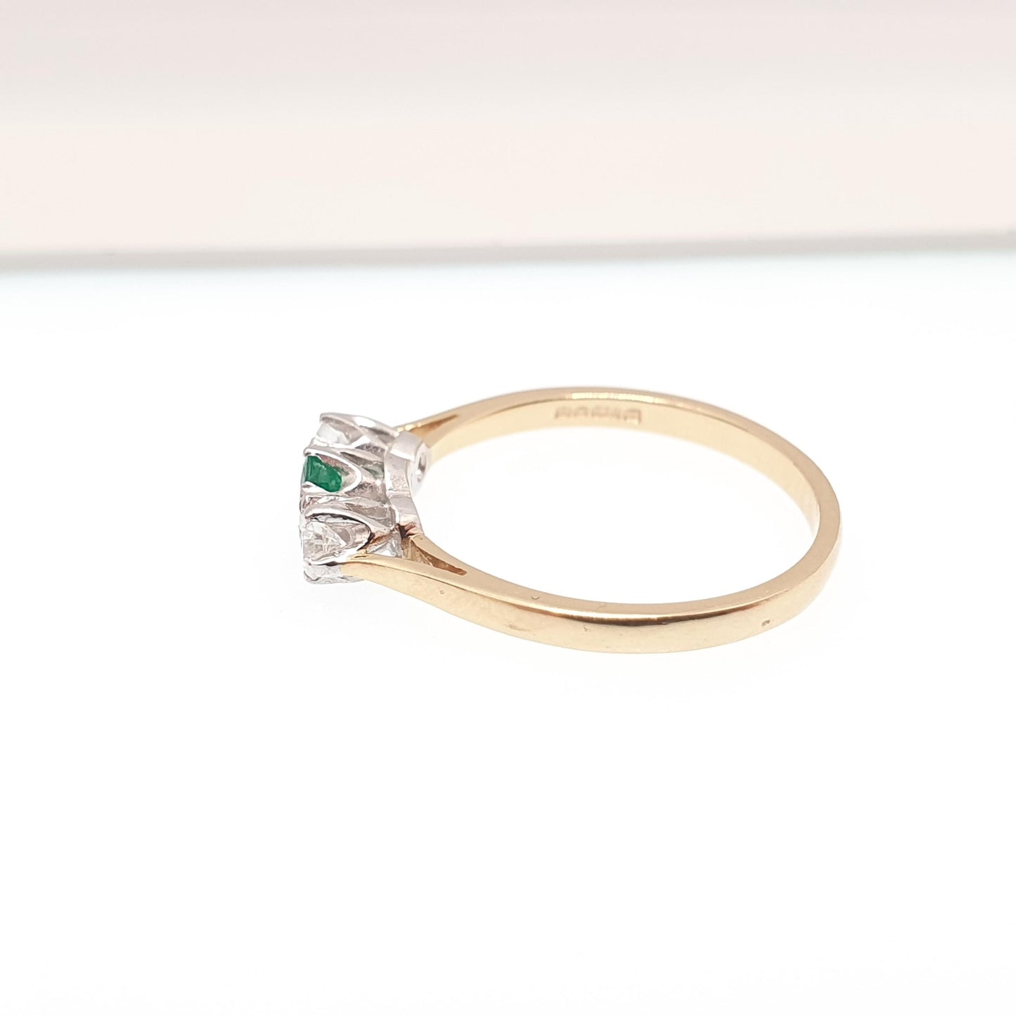 Vintage 18ct Gold Diamond & Emerald Ring Trilogy Solid 18k 18kt 750 Natural Gemstones Jewelry Jewellery