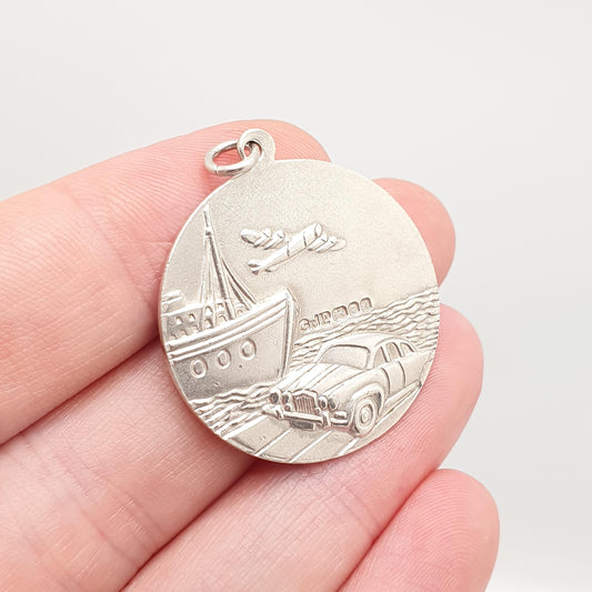 GEORG JENSEN Vintage Sterling Silver St Christopher Pendant Necklace Car Plane Double Sided Necklace Saint Jewellery Jewelry Men Women