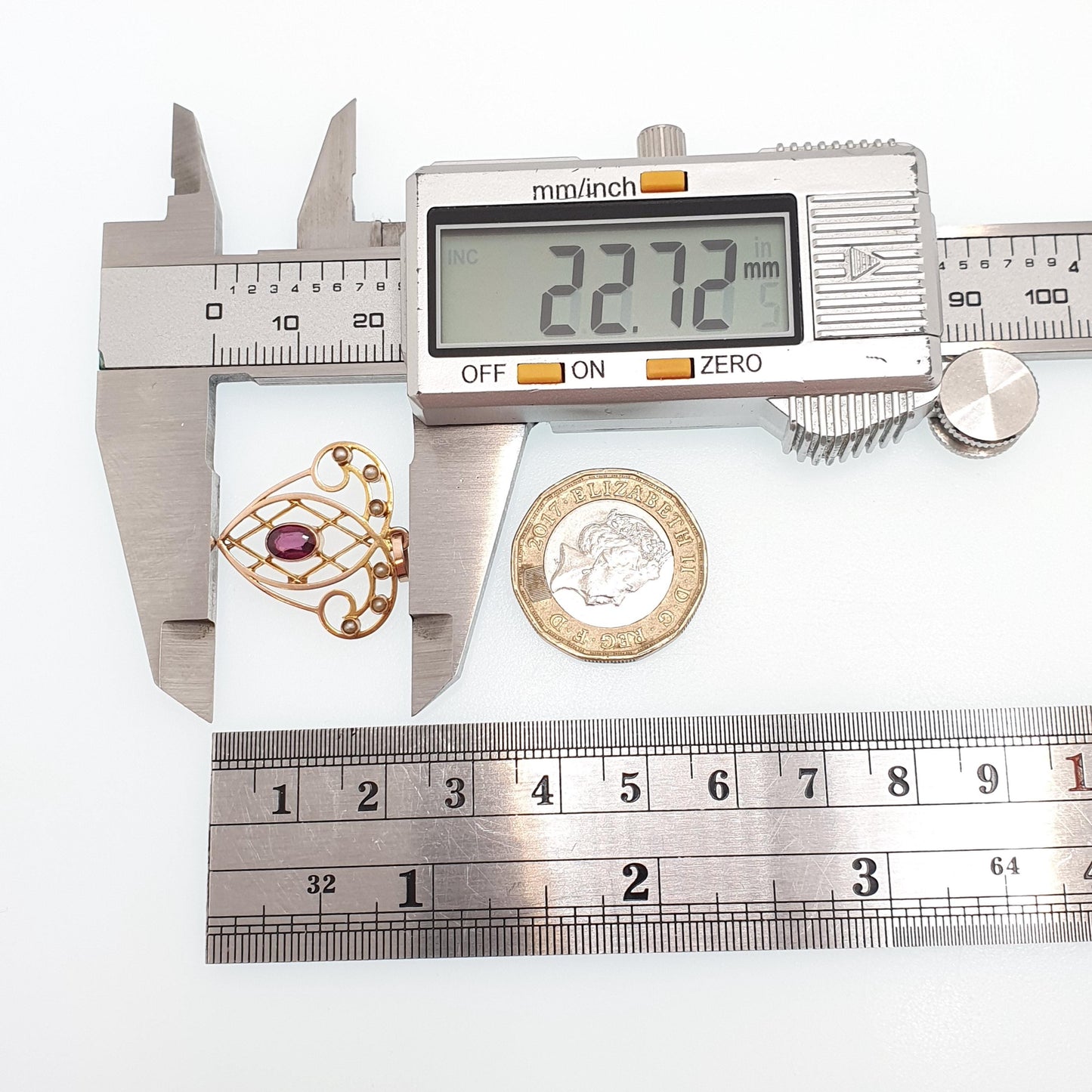 Antique 9ct Gold Heart Pendant Garnet Seed Pearl Necklace Solid 9k 375 Edwardian Hanging Openwork Vintage Womens Jewellery Jewelry