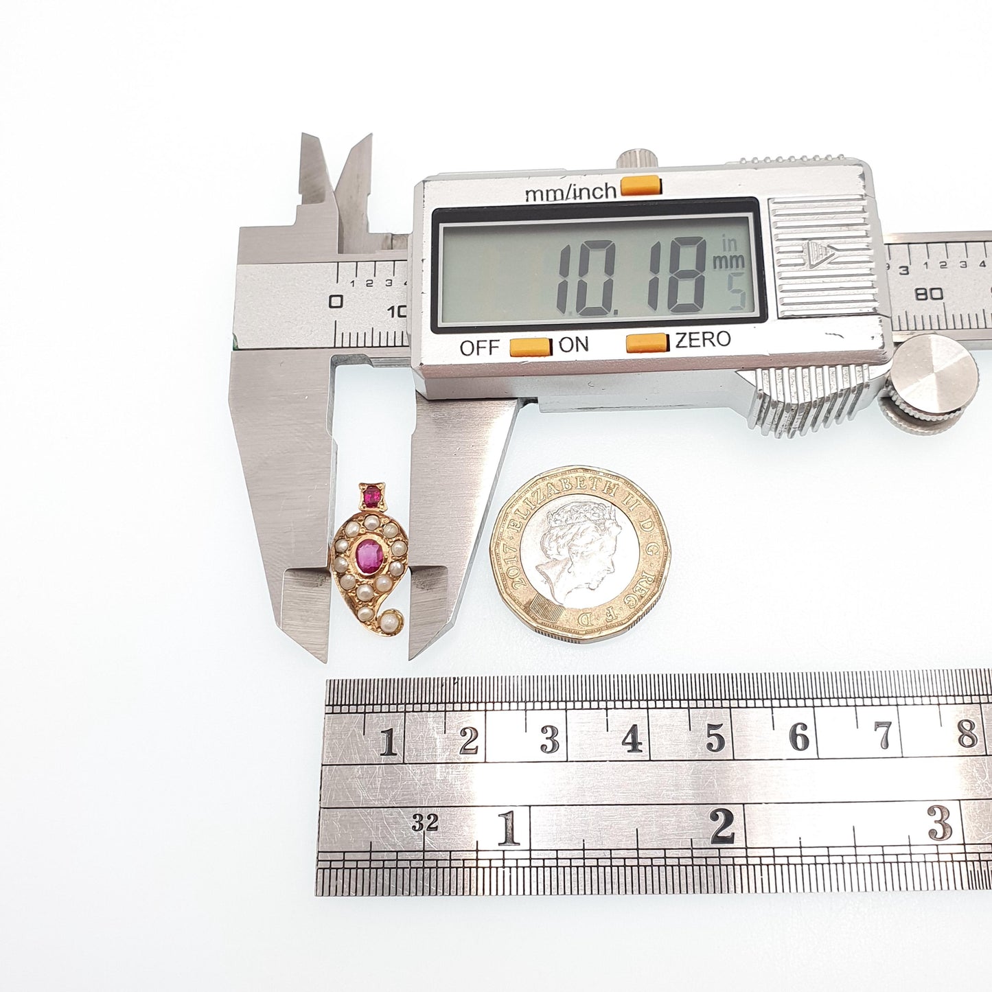 Antique Victorian 18ct 18k Gold Ruby Pearl Necklace Pendant Victorian Teardrop Solid 750 Vintage Jewelry Jewellery