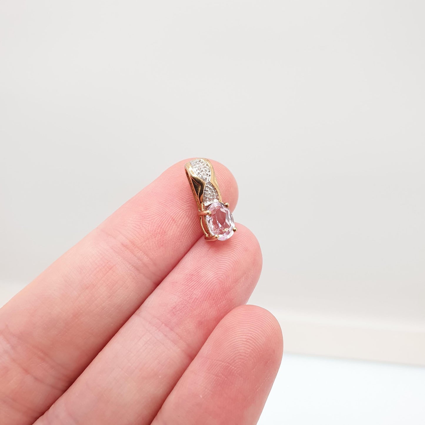 Vintage 9ct 9k Gold Amethyst & Diamond Pendant Necklace Solid 9k 375 Lilac Light Purple Genuine Real Gemstone Jewellery Jewelry