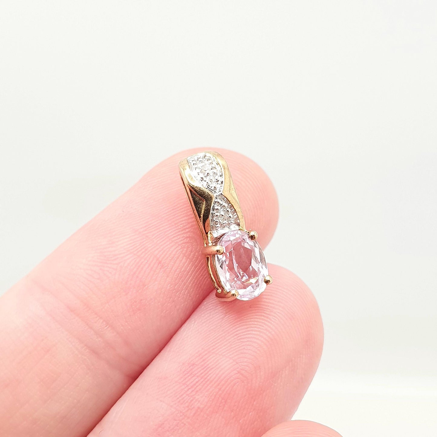 Vintage 9ct 9k Gold Amethyst & Diamond Pendant Necklace Solid 9k 375 Lilac Light Purple Genuine Real Gemstone Jewellery Jewelry