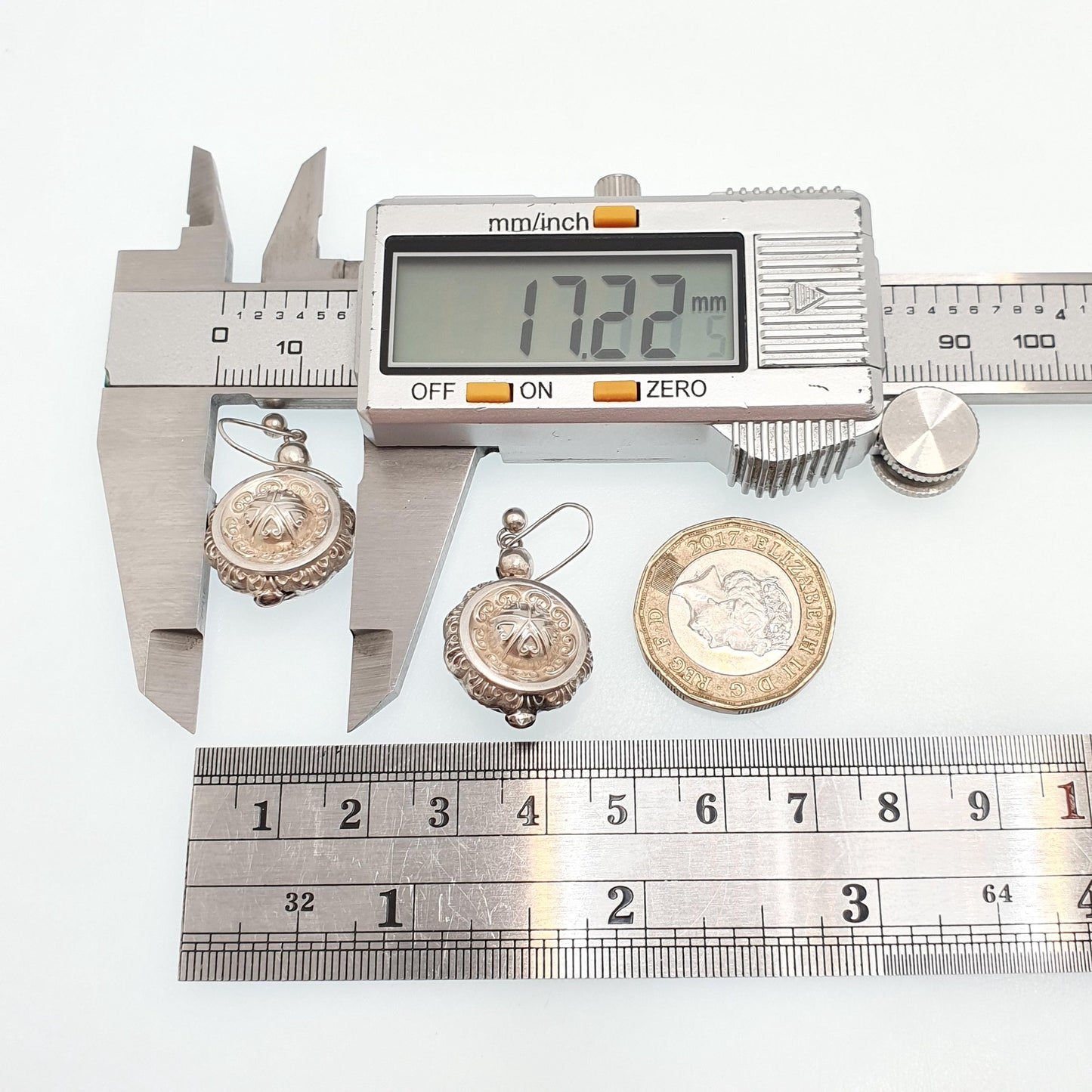 Antique Solid Silver Victorian Earrings Etruscan Centre Hook Dangle Aesthetic Drop Genuine 1800s Womens Vintage Jewelry Jewellery