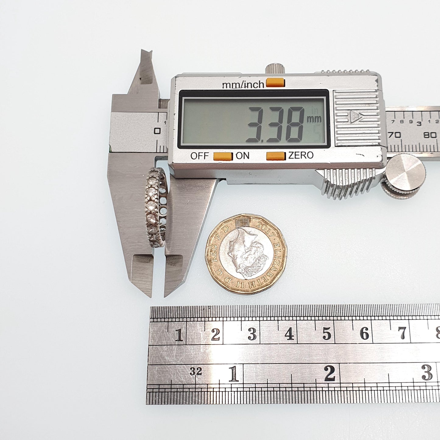 Antique Solid Silver Eternity Ring White Quartz Gemstone Art Deco 1920s Full Band Stacker Stacking Vintage Jewelry Jewellery