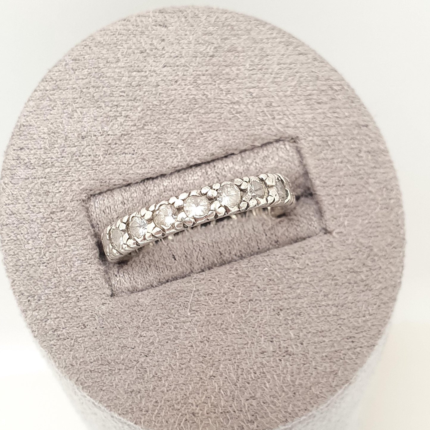 Antique Solid Silver Eternity Ring White Quartz Gemstone Art Deco 1920s Full Band Stacker Stacking Vintage Jewelry Jewellery