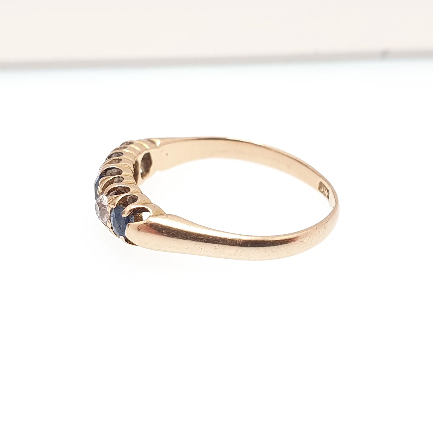 Antique 18ct Gold Sapphire & Diamond Ring Solid 18k 750 Five Gemstone Edwardian Vintage Jewelry Jewellery