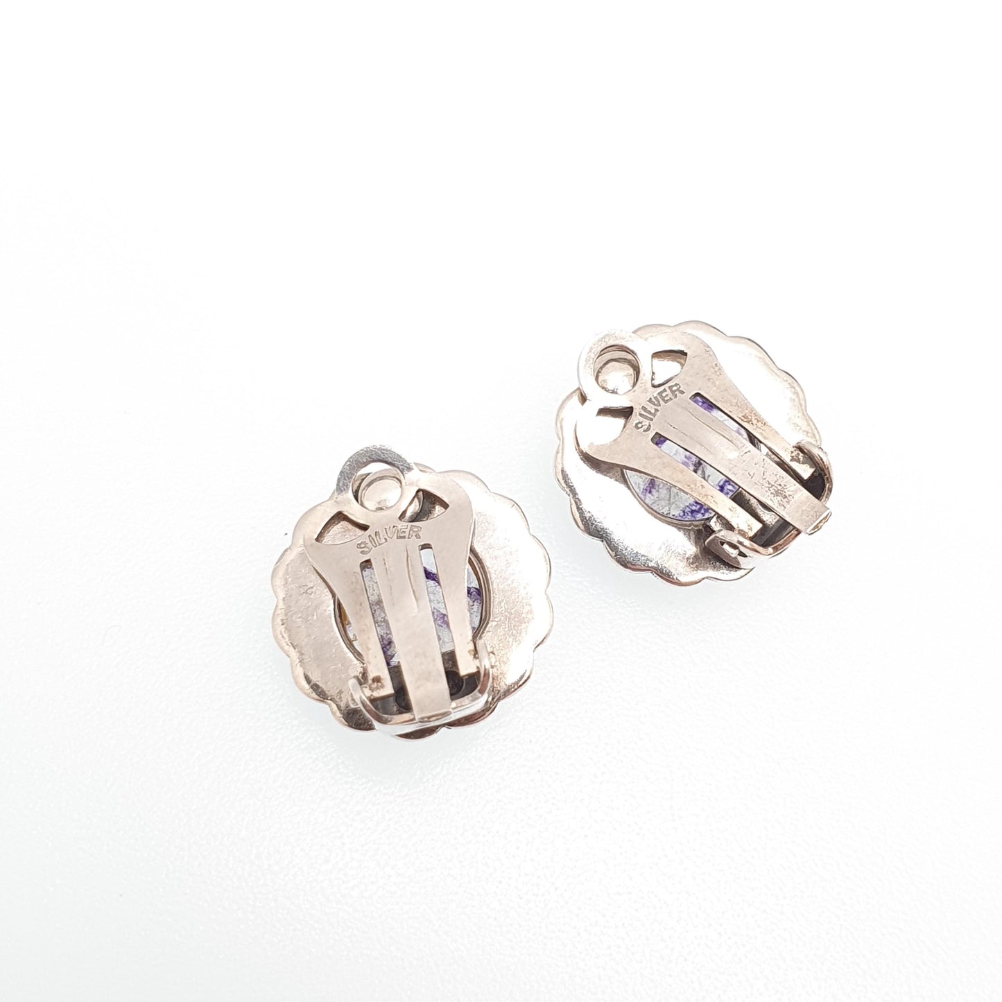 Antique Blue John Sterling Silver Earrings Art Deco Marcasite 1920s Clip On Bleu Jaune Womens Gemstone Jewelry Jewellery