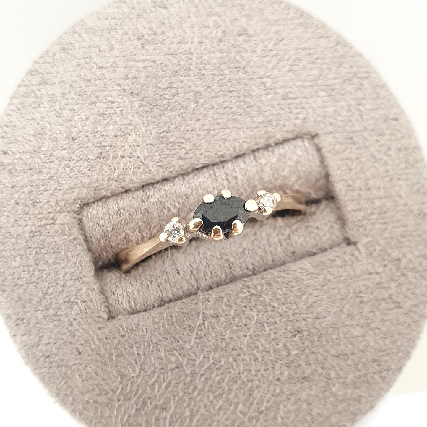 Vintage Diamond & Sapphire 9kt Gold Ring Solid 9ct 9k Marquise Cut Blue Gemstone Stacker Stacking Jewelry Jewellery