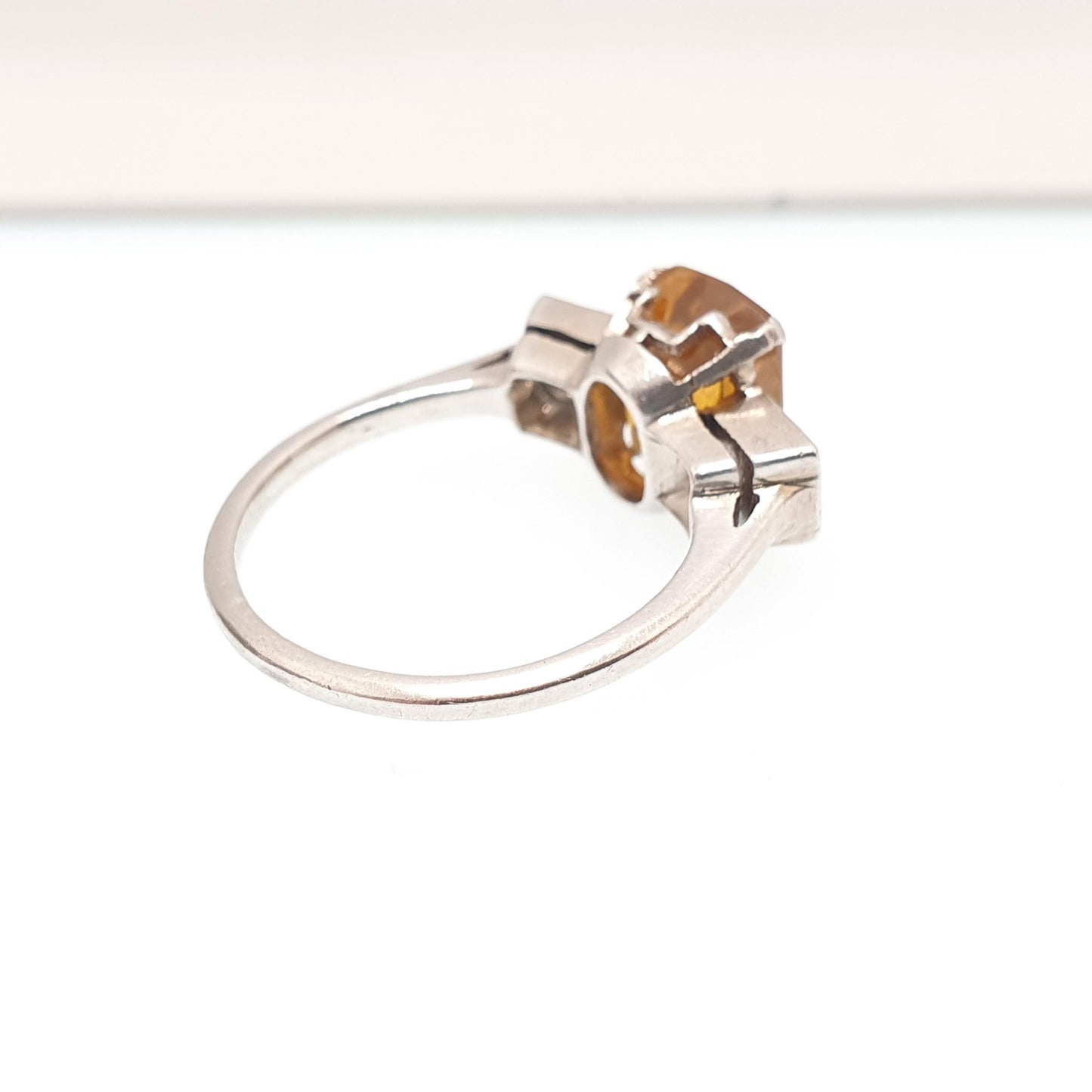 Antique Spessartite Garnet Solid Silver Ring White Spinel Orange Art Deco 1920s Natural Gemstone Womens Jewelry Jewellery