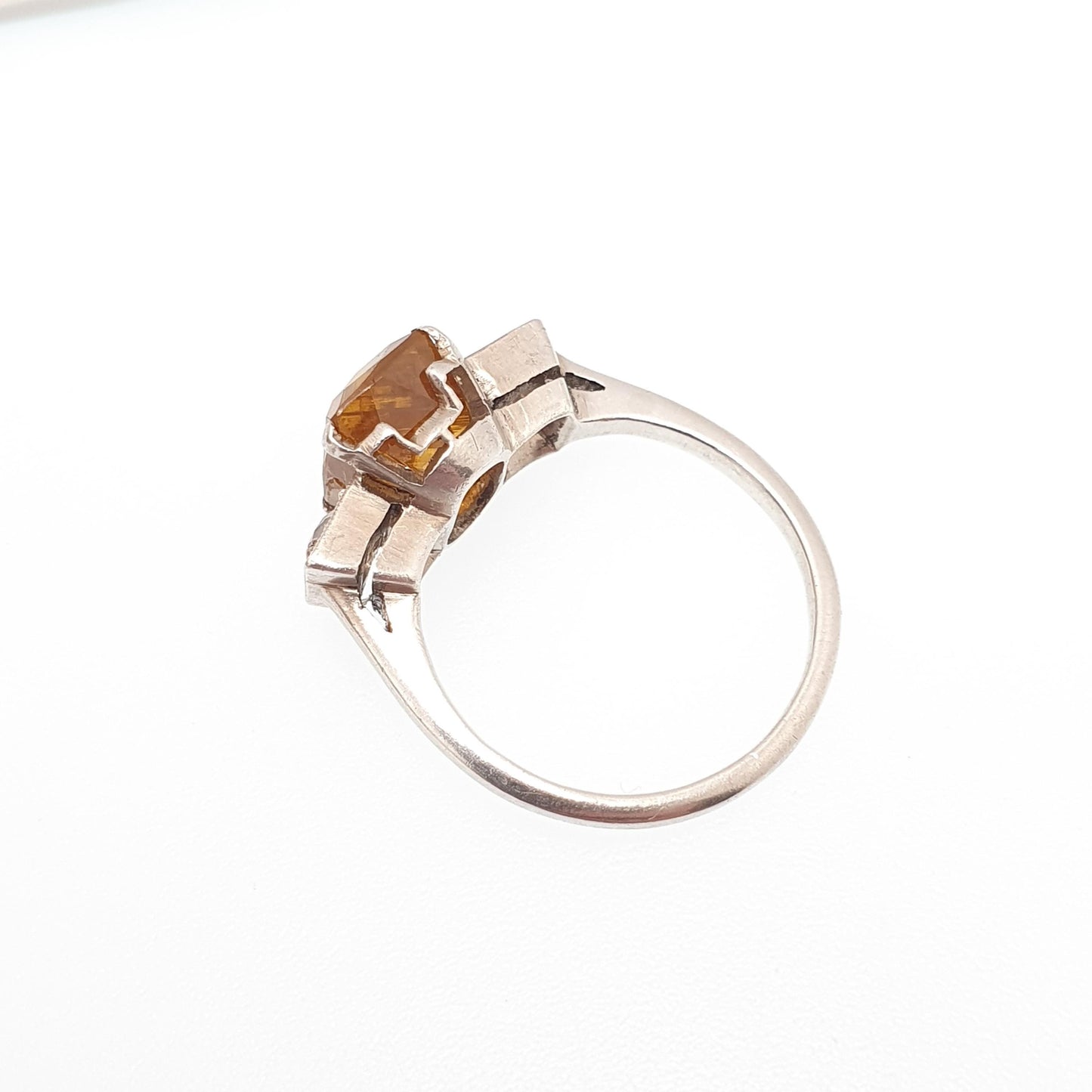 Antique Spessartite Garnet Solid Silver Ring White Spinel Orange Art Deco 1920s Natural Gemstone Womens Jewelry Jewellery