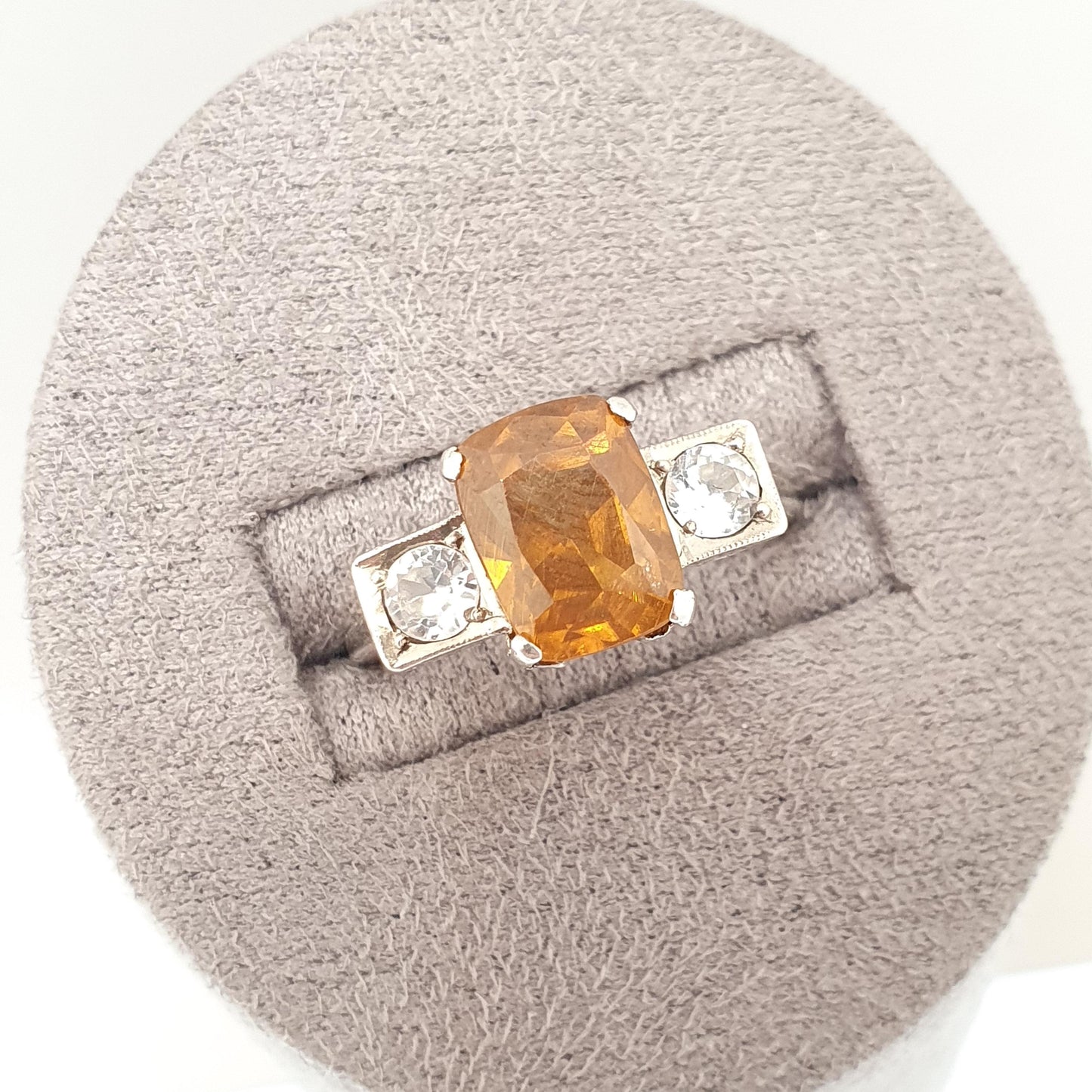 Antique Spessartite Garnet Solid Silver Ring White Spinel Orange Art Deco 1920s Natural Gemstone Womens Jewelry Jewellery