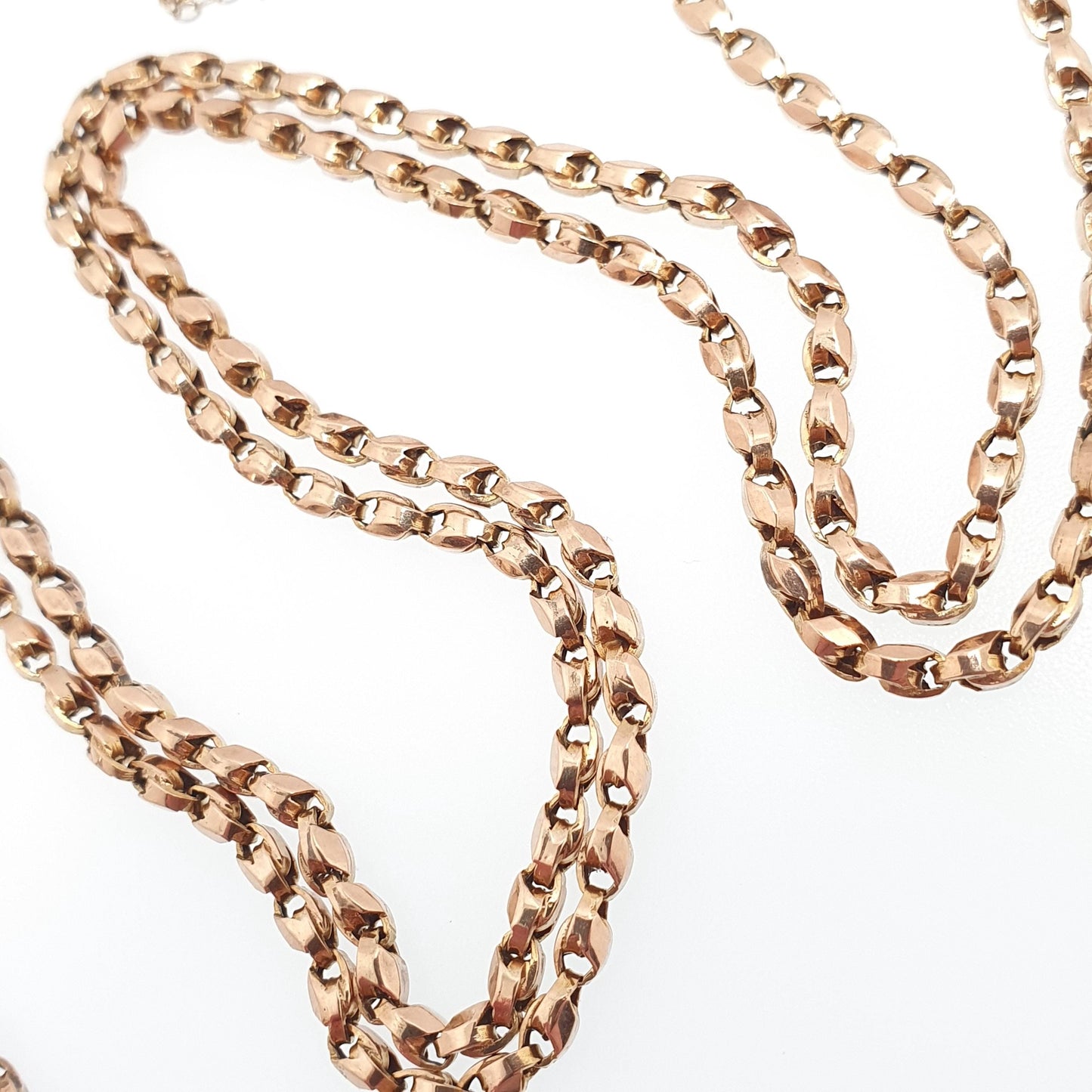 Antique Victorian 9ct 9k Rose Gold Tulip Link Chain Necklace Wheat Style Solid 9kt 66cm 25.9" 8.28g Vintage Jewelry Jewellery
