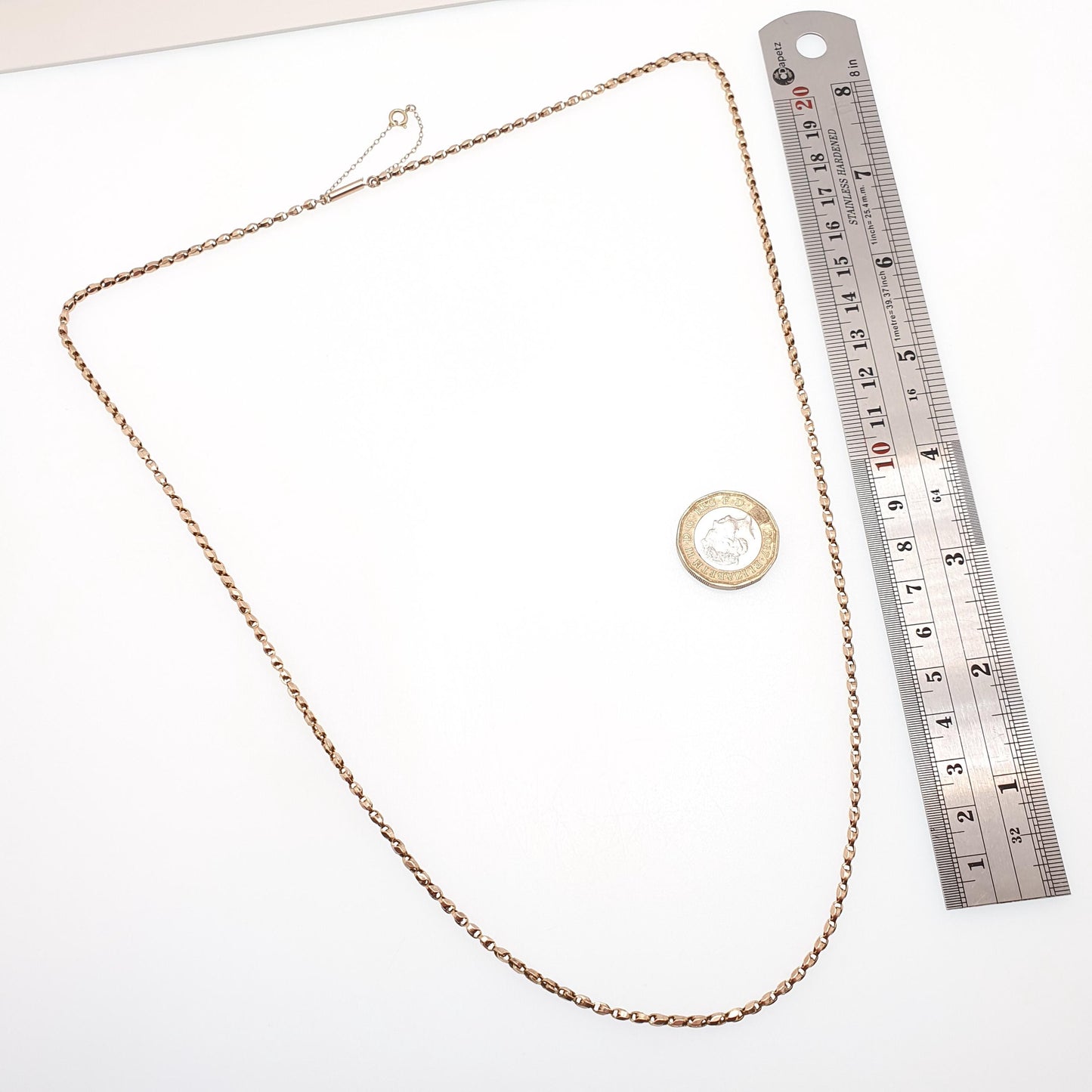 Antique Victorian 9ct 9k Rose Gold Tulip Link Chain Necklace Wheat Style Solid 9kt 66cm 25.9" 8.28g Vintage Jewelry Jewellery