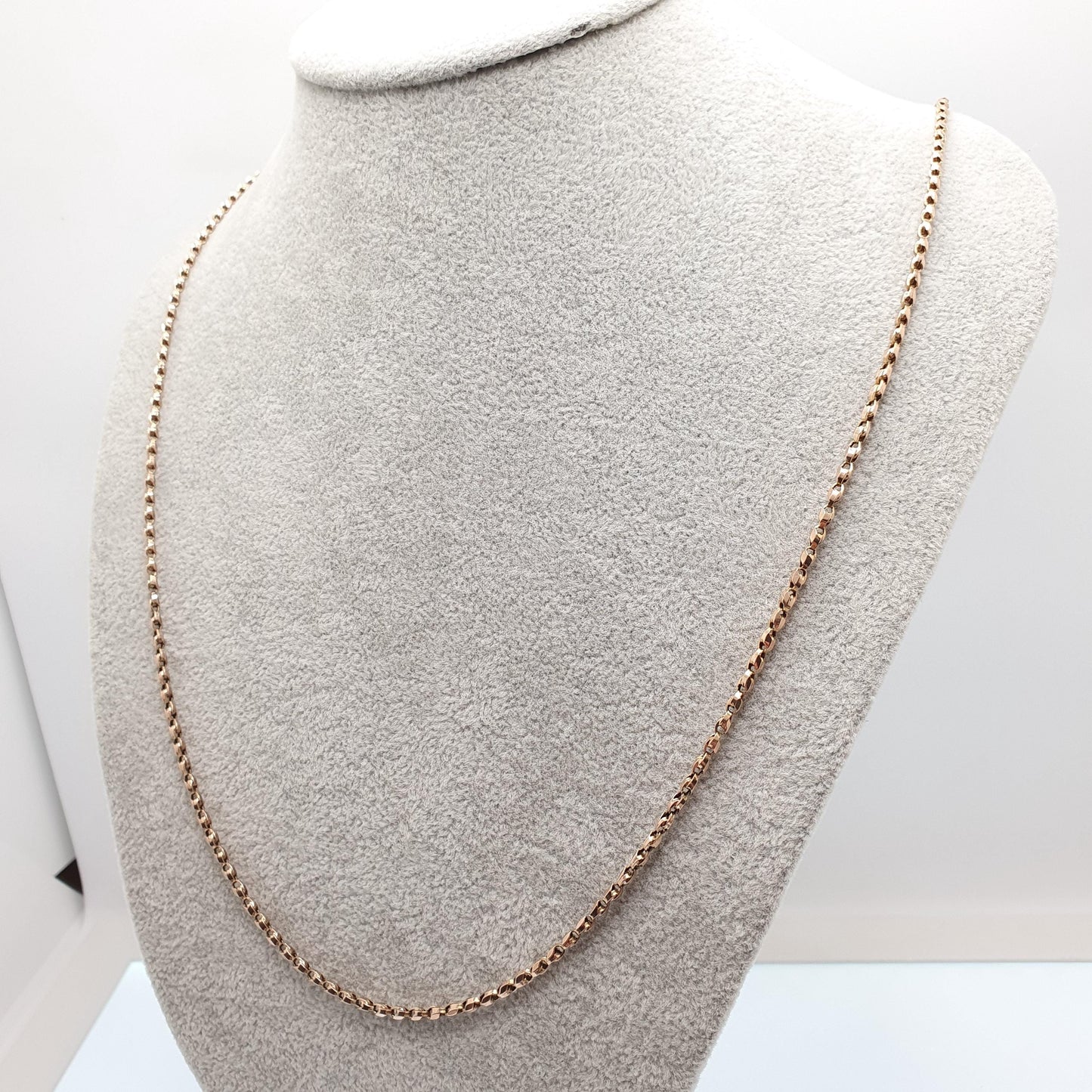 Antique Victorian 9ct 9k Rose Gold Tulip Link Chain Necklace Wheat Style Solid 9kt 66cm 25.9" 8.28g Vintage Jewelry Jewellery
