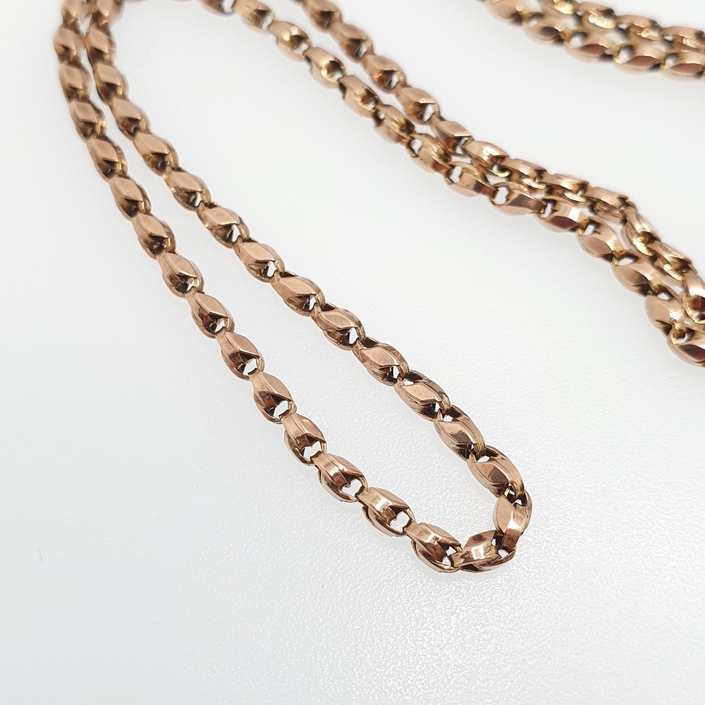 Antique Victorian 9ct 9k Rose Gold Tulip Link Chain Necklace Wheat Style Solid 9kt 66cm 25.9" 8.28g Vintage Jewelry Jewellery