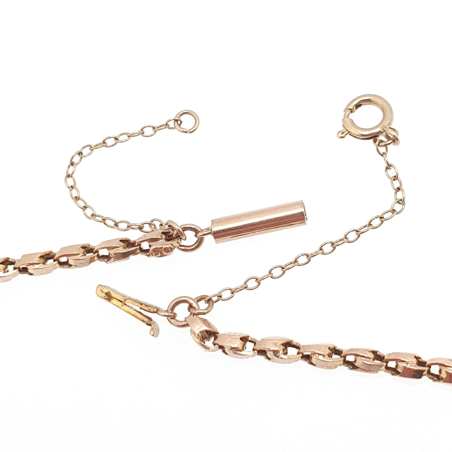 Antique Victorian 9ct 9k Rose Gold Tulip Link Chain Necklace Wheat Style Solid 9kt 66cm 25.9" 8.28g Vintage Jewelry Jewellery