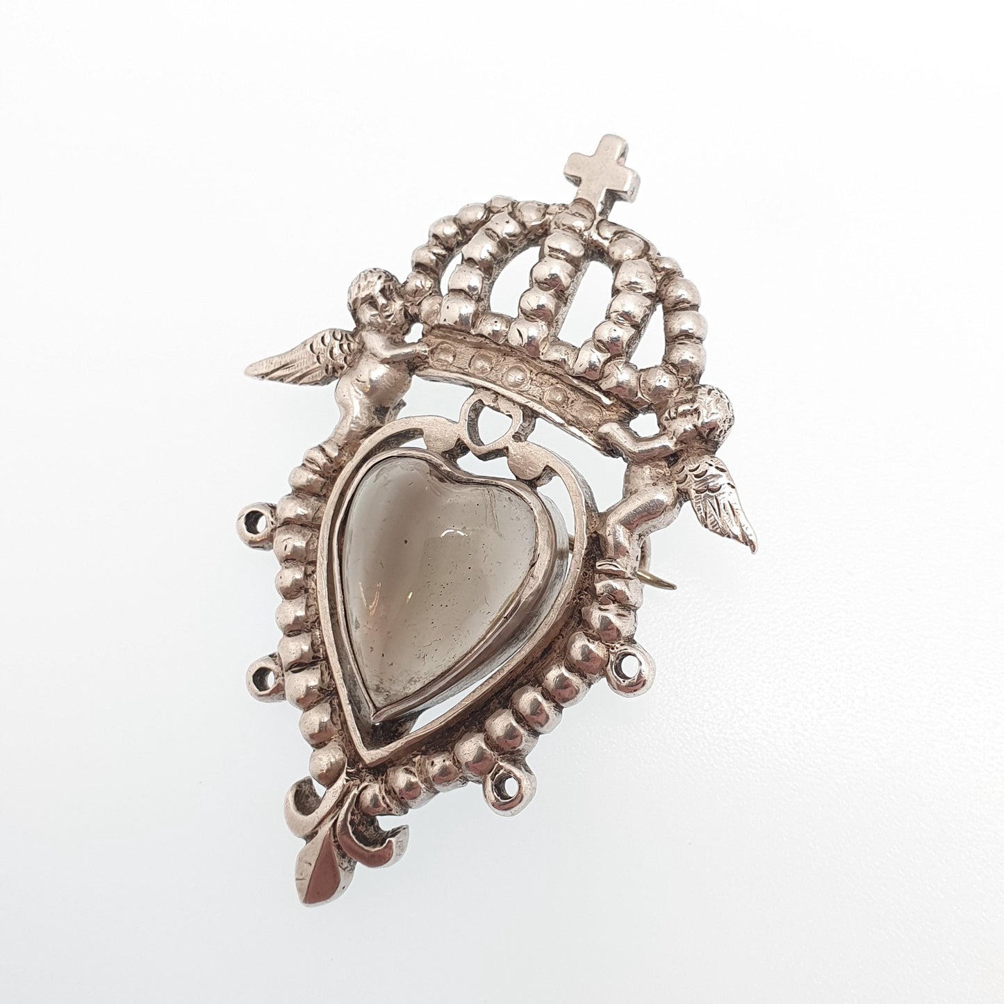 Antique Victorian Solid Silver Luckenbooth Brooch Angel Cherub Smoky Quartz Scottish Scotland Cairngorm Vintage Jewelry Jewellery