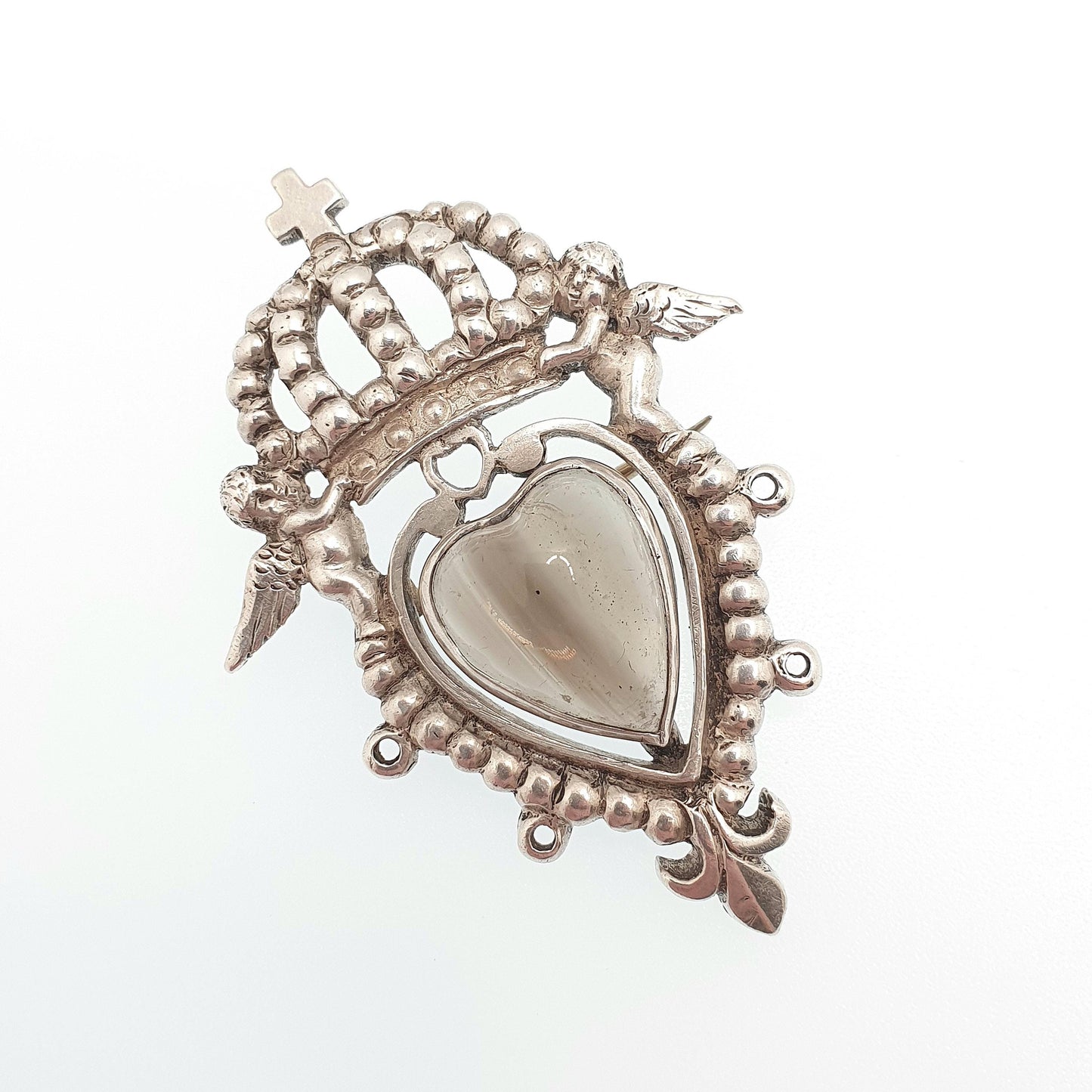 Antique Victorian Solid Silver Luckenbooth Brooch Angel Cherub Smoky Quartz Scottish Scotland Cairngorm Vintage Jewelry Jewellery