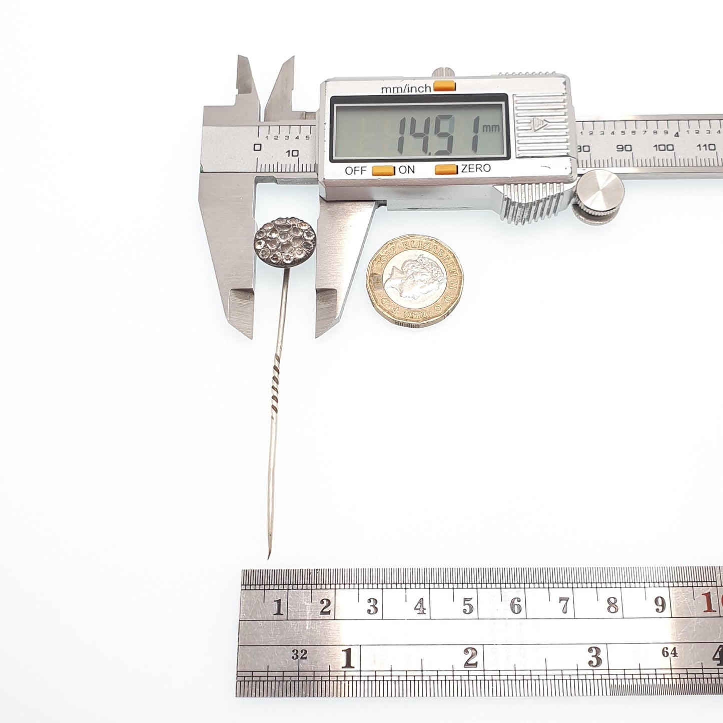 Antique Georgian Solid Silver Diamond Paste Stick Pin Foiled Old Cut Solid Vintage Gents Mens Jewelry Jewellery