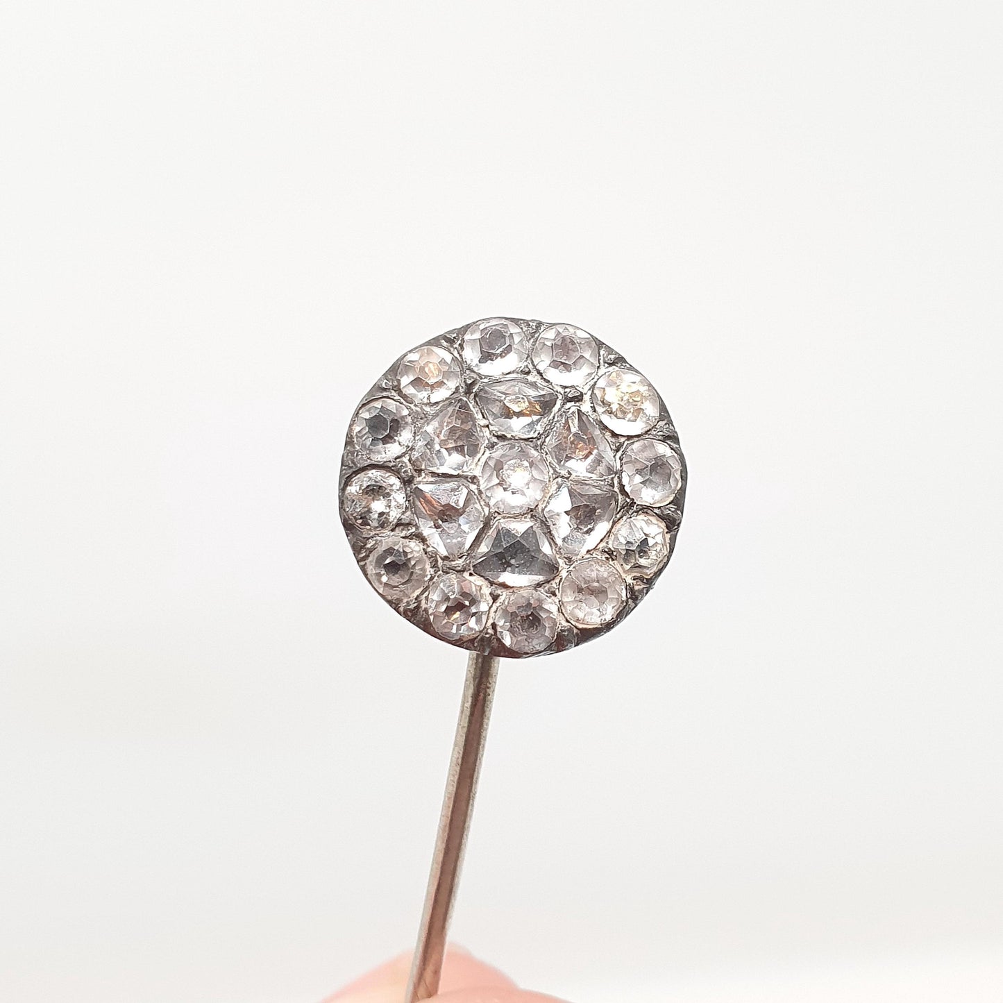 Antique Georgian Solid Silver Diamond Paste Stick Pin Foiled Old Cut Solid Vintage Gents Mens Jewelry Jewellery
