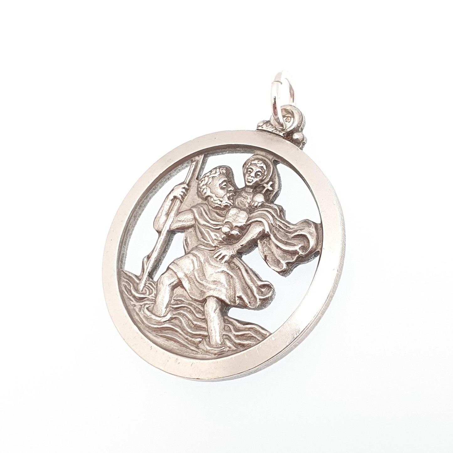 GEORG JENSEN Vintage St Christopher Sterling Silver Pendant Necklace Pierced Cut Out Silhouette GJ Ltd Saint Travel 925 Jewellery Jewelry