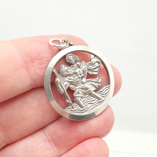GEORG JENSEN Vintage St Christopher Sterling Silver Pendant Necklace Pierced Cut Out Silhouette GJ Ltd Saint Travel 925 Jewellery Jewelry